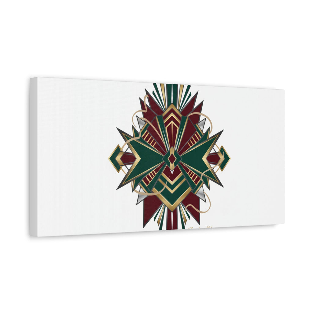 Art Deco geometric brass print Canvas | Neo-Deco chrome & gold fan motif