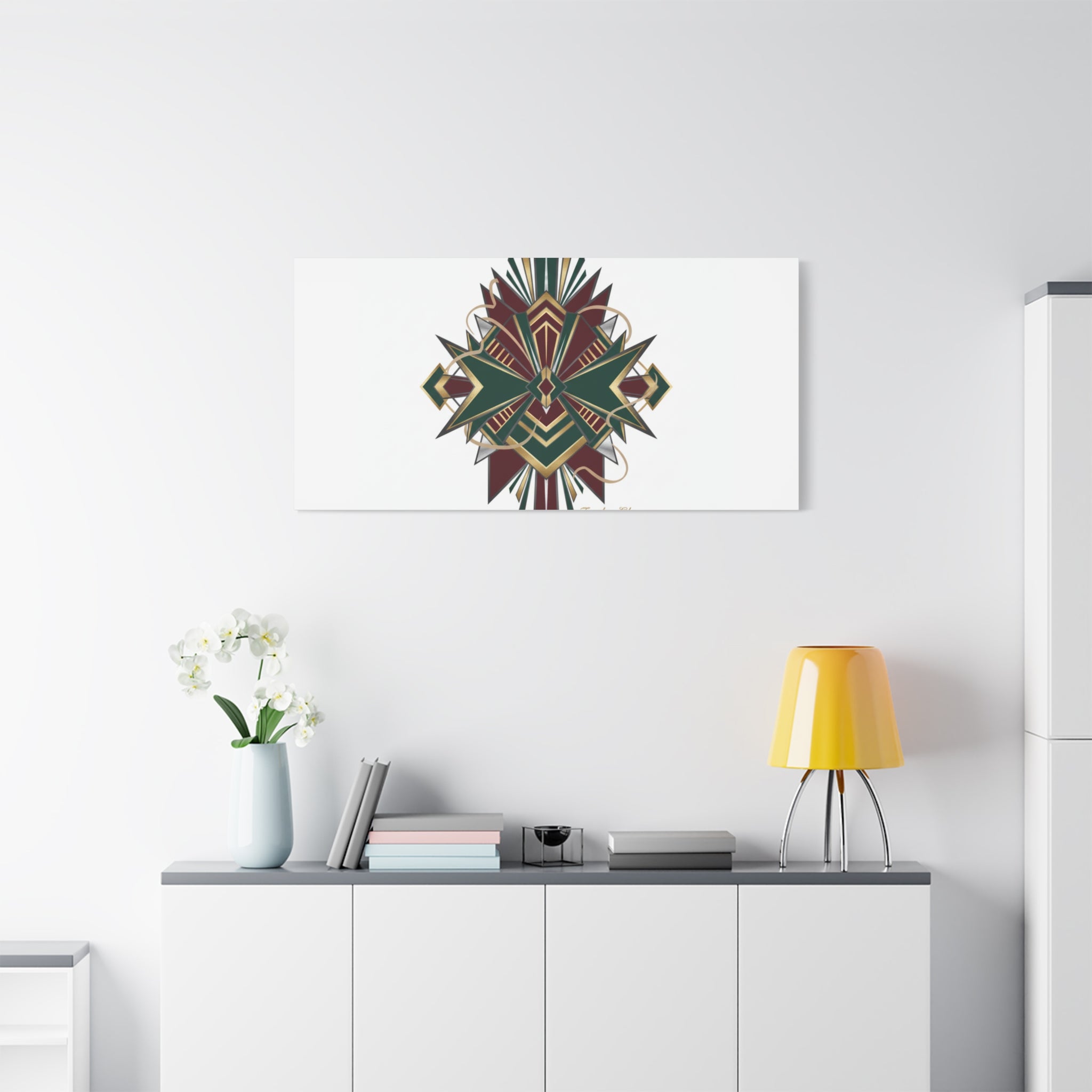 Art Deco geometric brass print Canvas | Neo-Deco chrome & gold fan motif