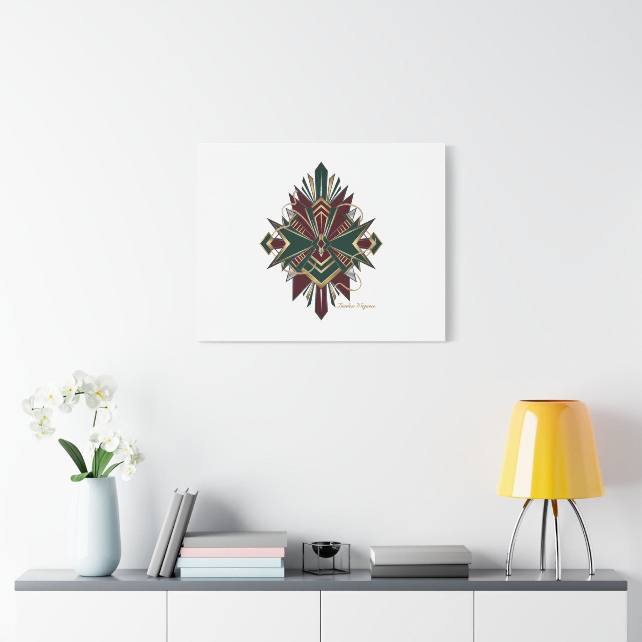 Art Deco geometric brass print Canvas | Neo-Deco chrome & gold fan motif