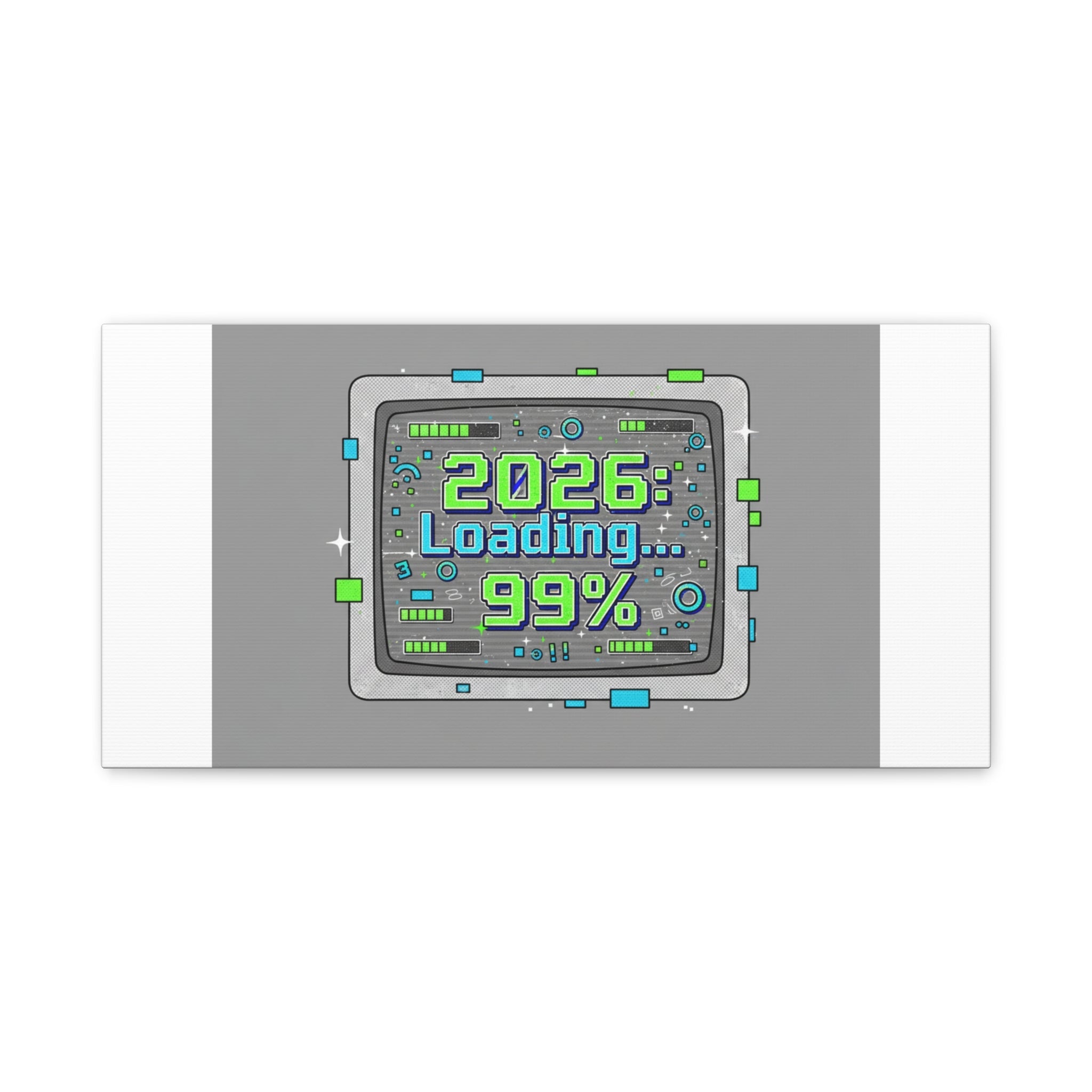 2026 Loading 99% Canvas | NYE countdown, retro system interface