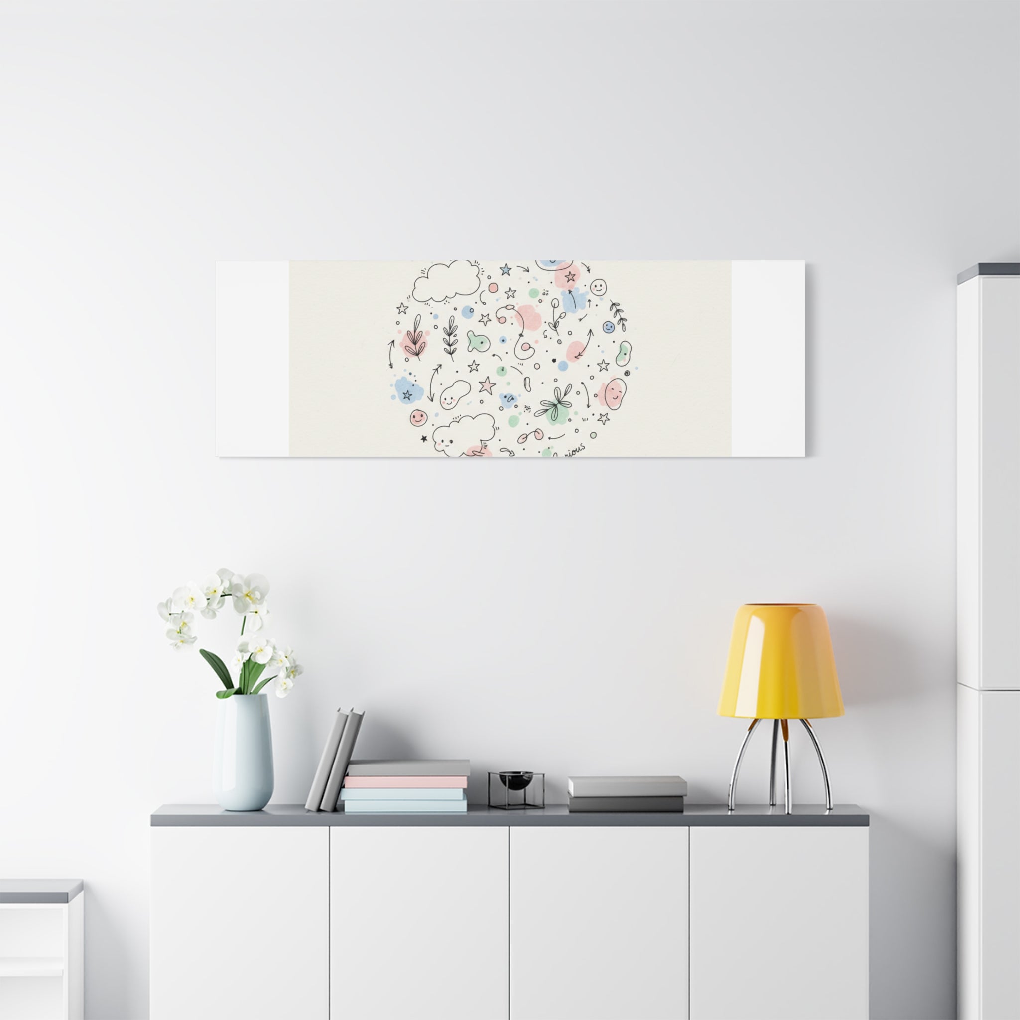 Doodle Circle Line Drawing Matte Canvas, Hand-Drawn Sketch Art