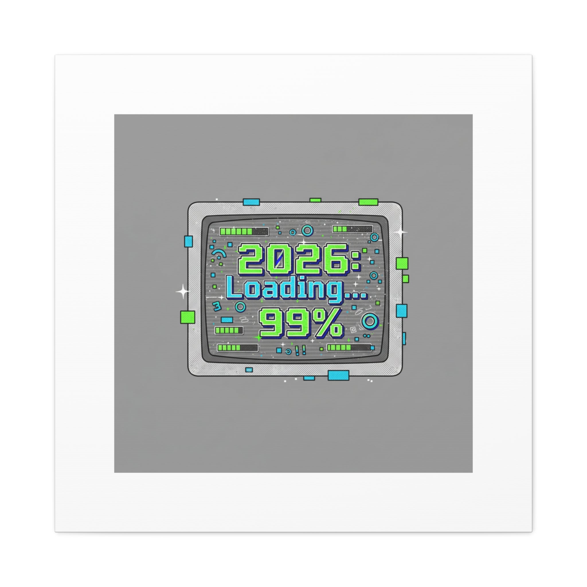 2026 Loading 99% Canvas | NYE countdown, retro system interface