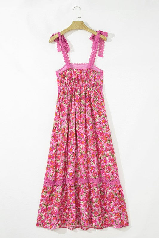 Floral Lace Tied-Strap Empire Waist Maxi Dress