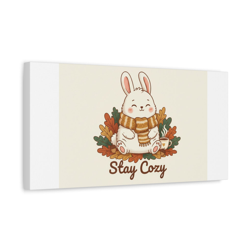 Cozy Bunny Illustration Canvas | Cute Critter Winter Forest Art