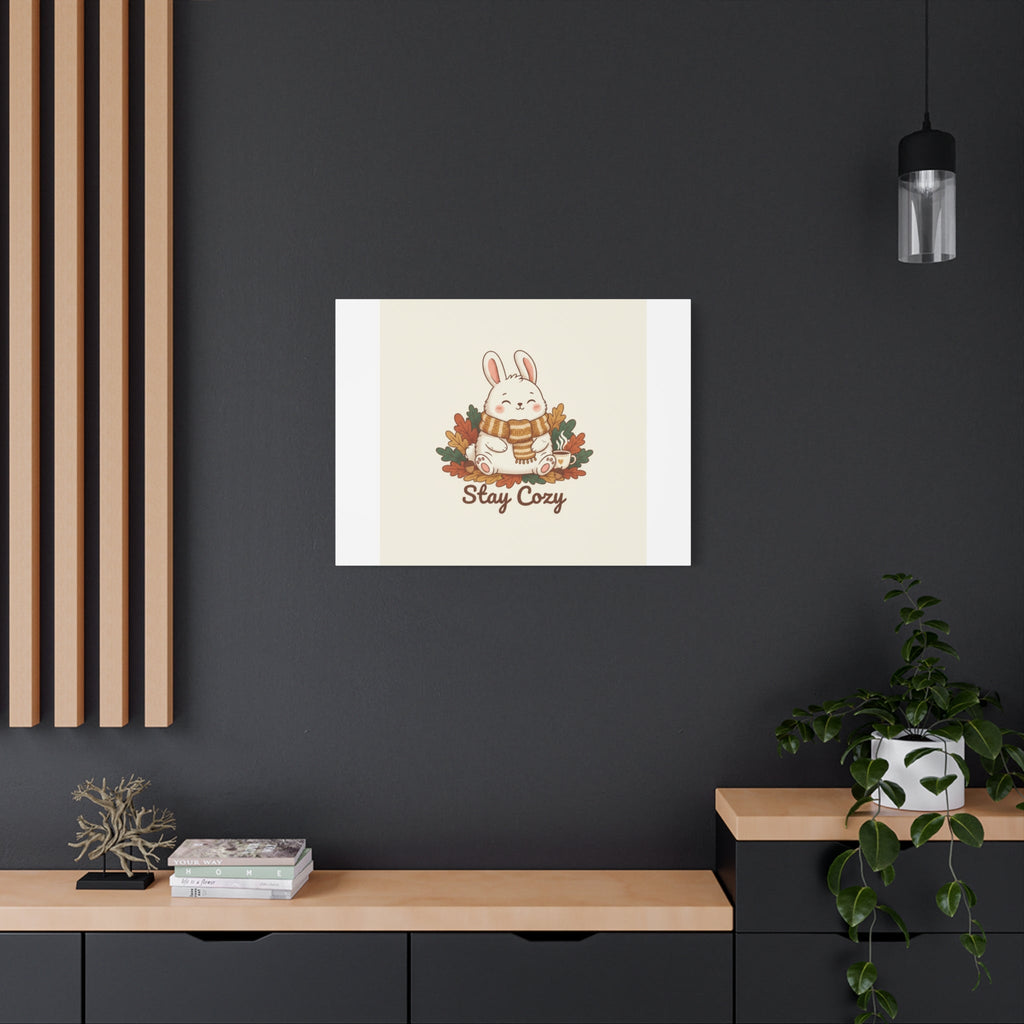 Cozy Bunny Illustration Canvas | Cute Critter Winter Forest Art