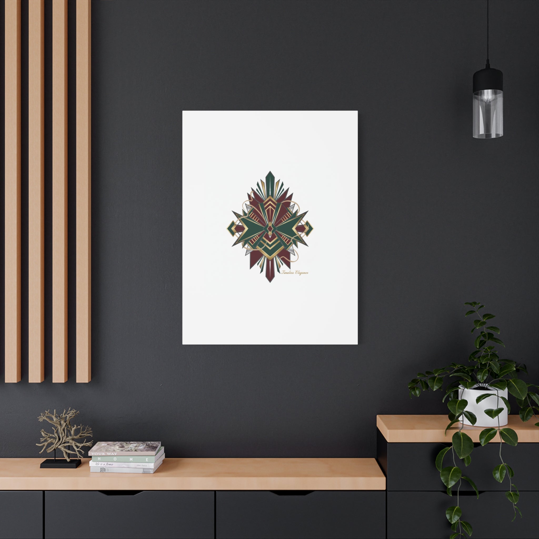 Art Deco geometric brass print Canvas | Neo-Deco chrome & gold fan motif