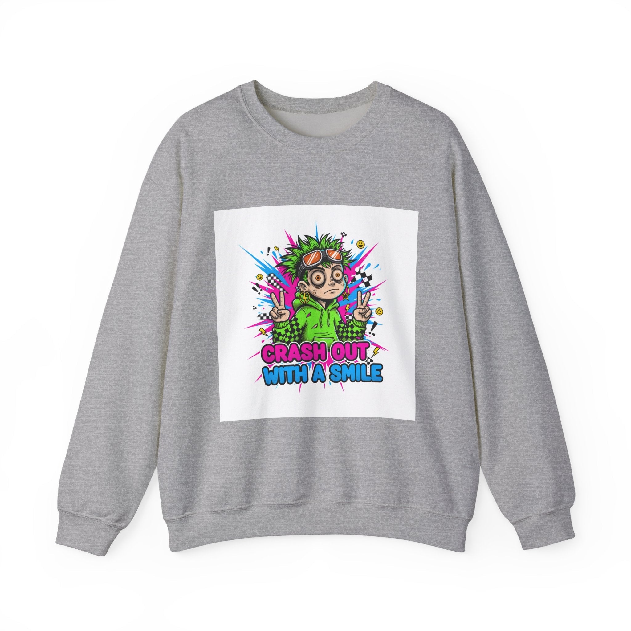 Crash Out With a Smile Sweatshirt | neon graffiti, meltdown streetwear