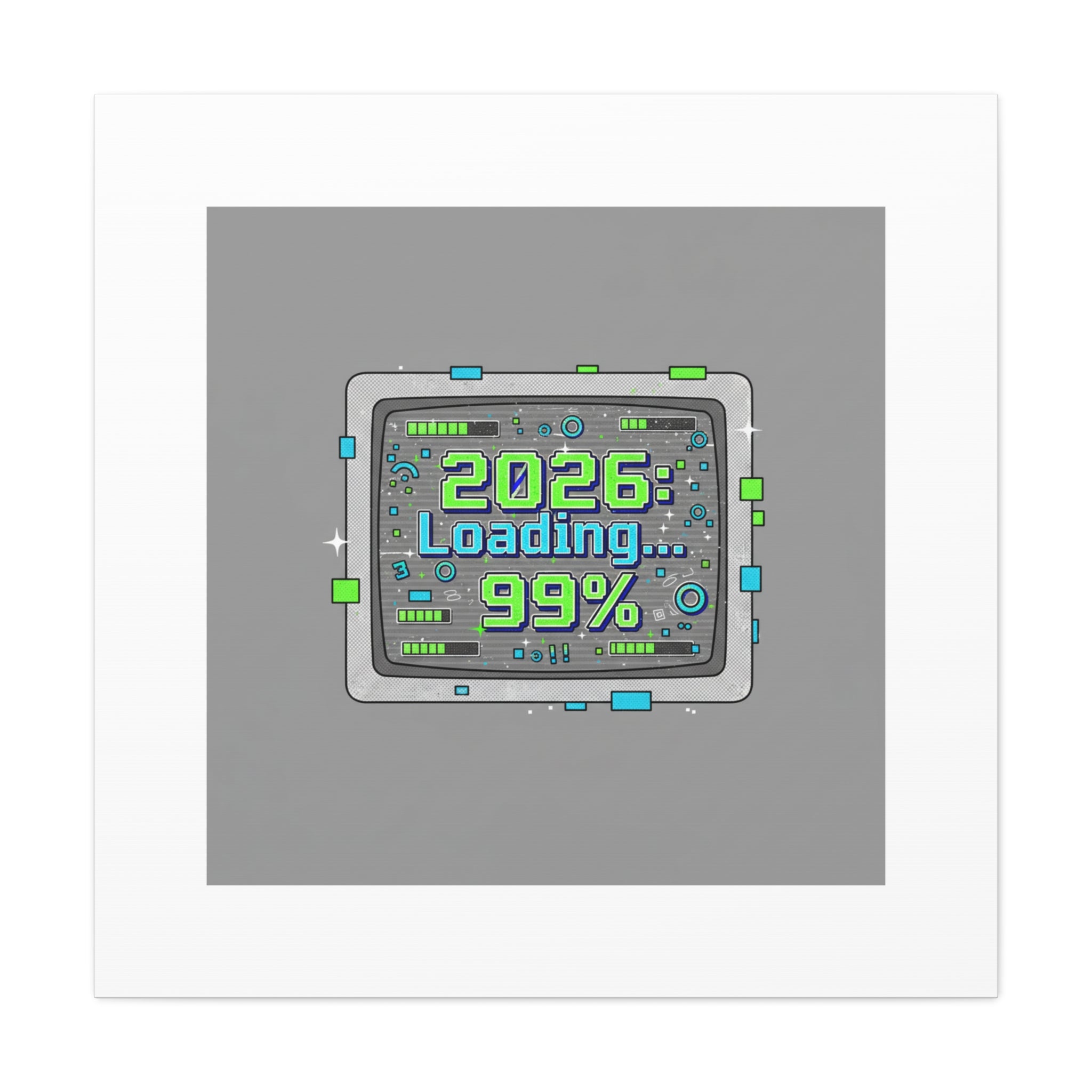 2026 Loading 99% Canvas | NYE countdown, retro system interface