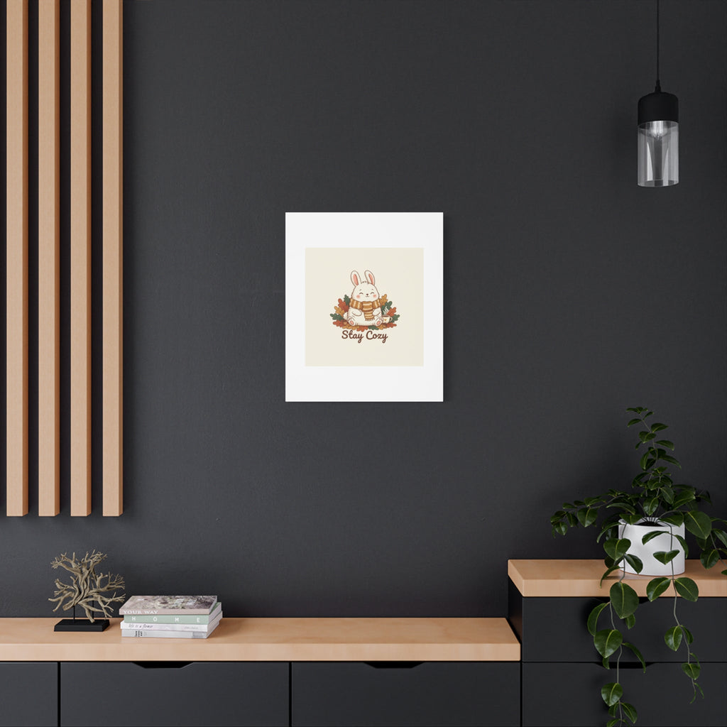Cozy Bunny Illustration Canvas | Cute Critter Winter Forest Art