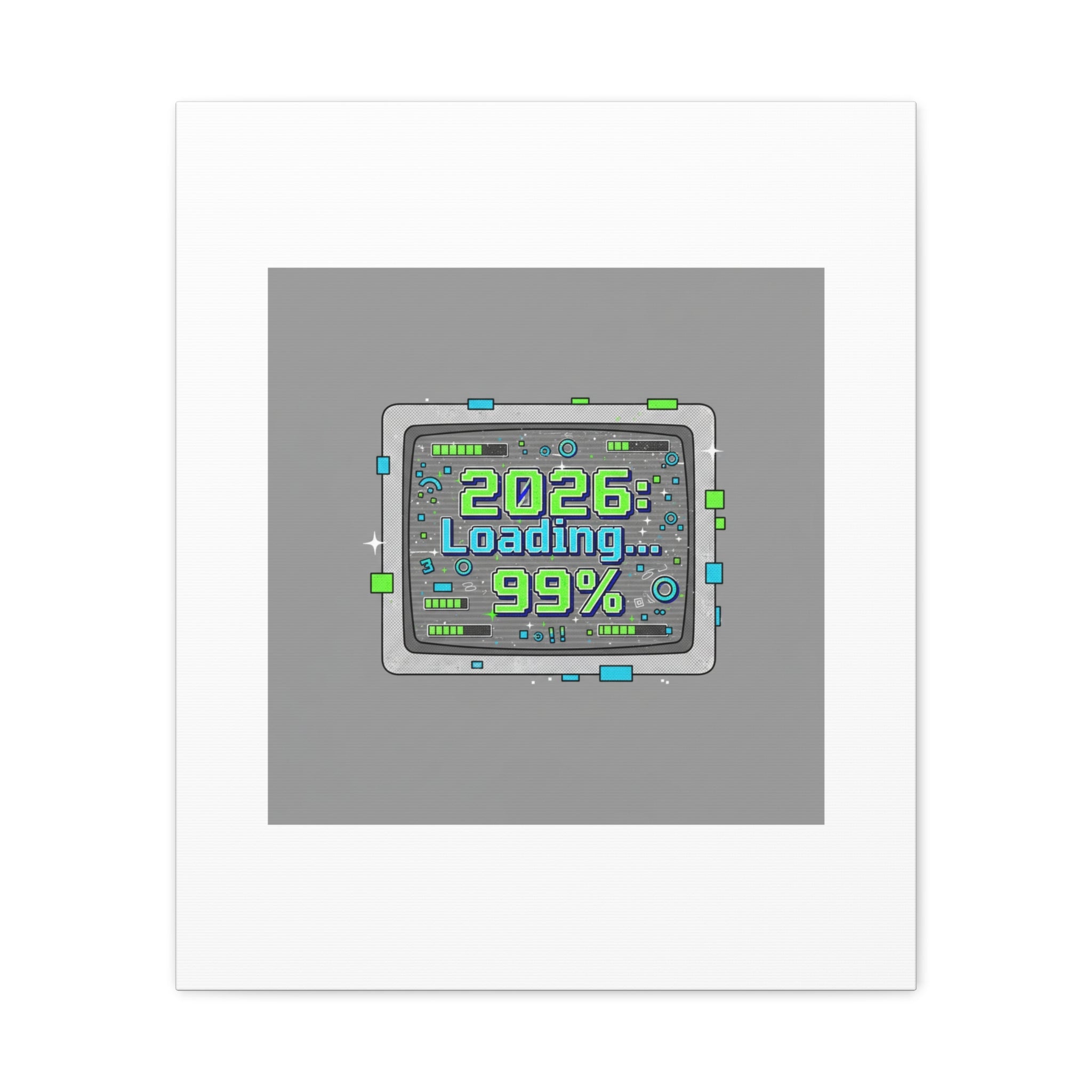 2026 Loading 99% Canvas | NYE countdown, retro system interface