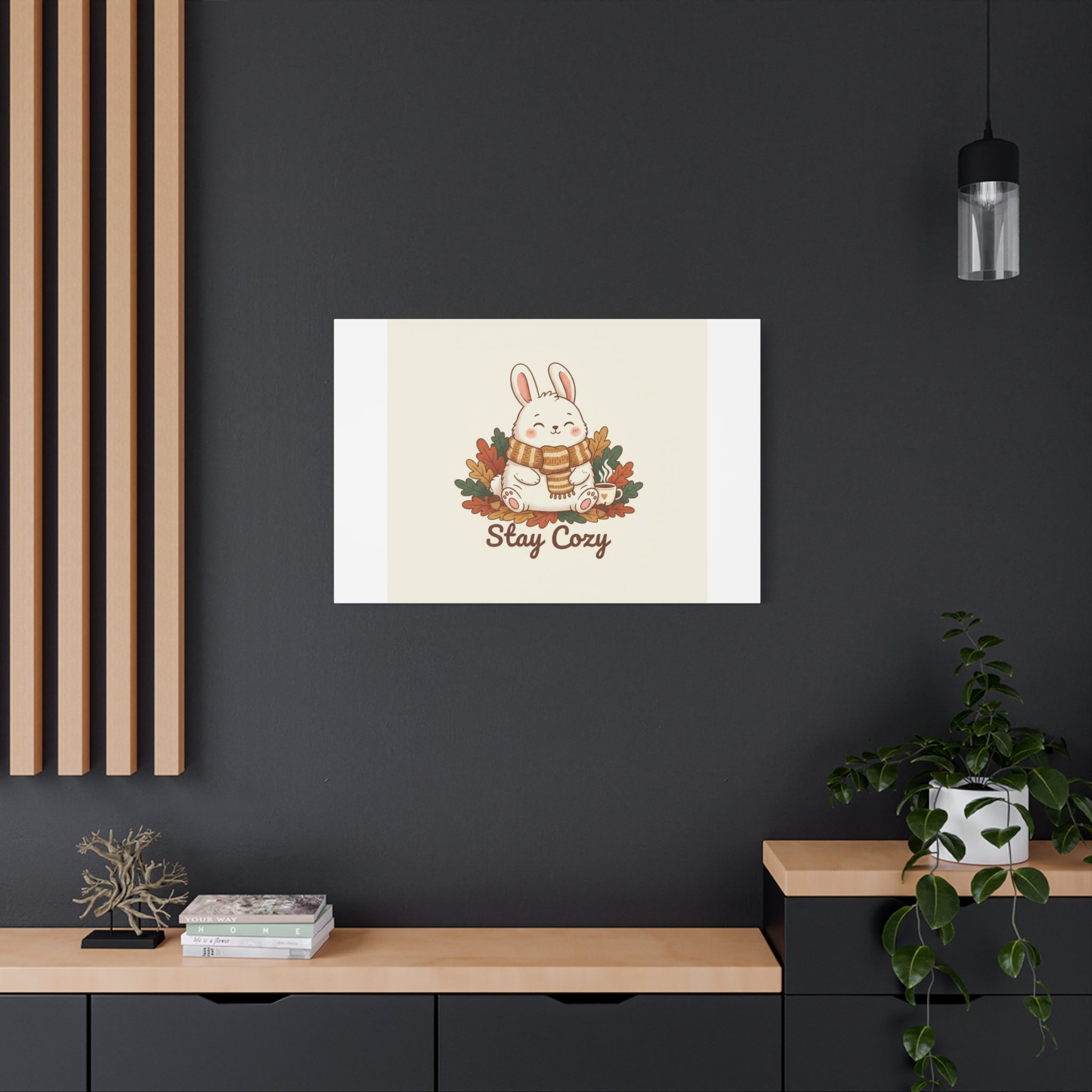 Cozy Bunny Illustration Canvas | Cute Critter Winter Forest Art