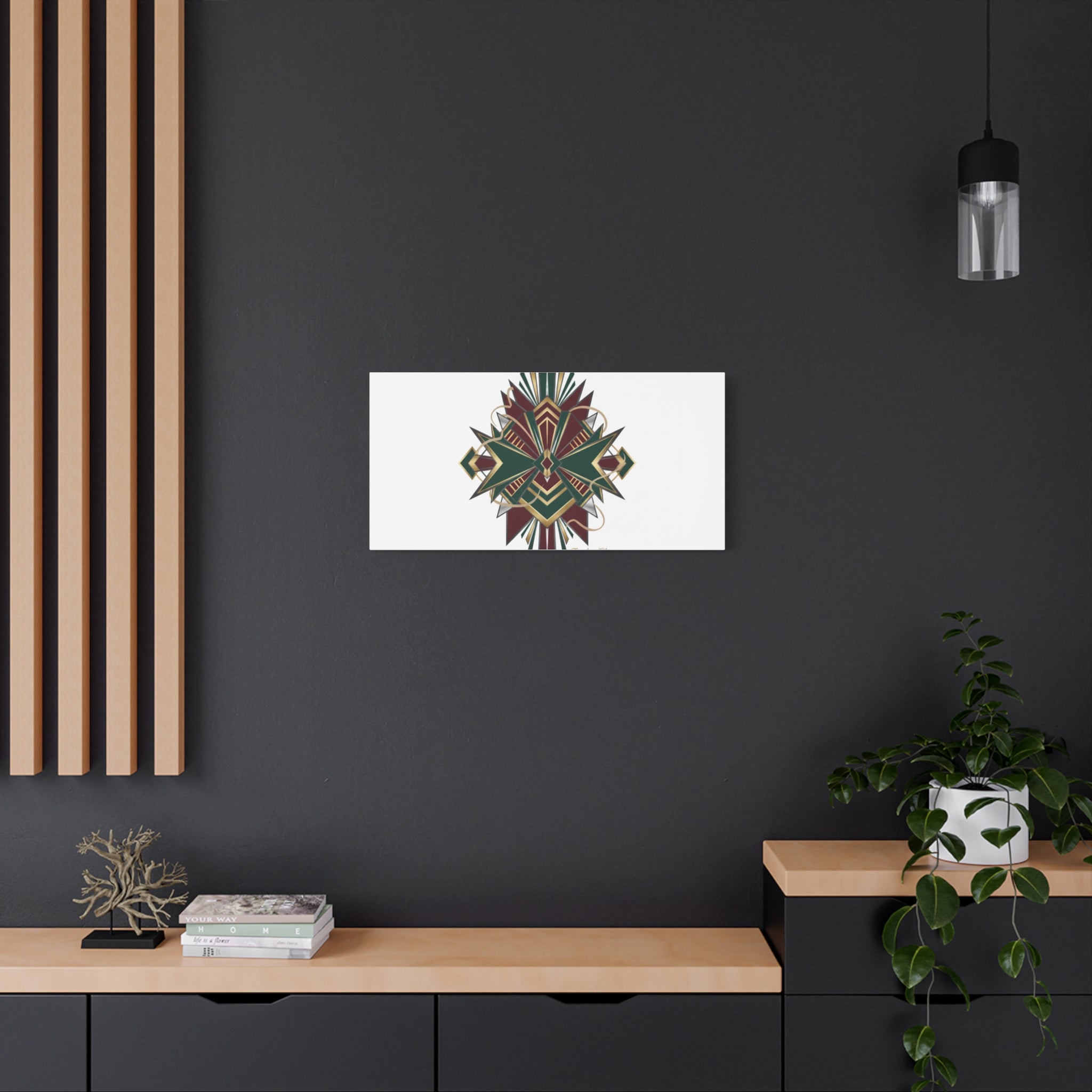 Art Deco geometric brass print Canvas | Neo-Deco chrome & gold fan motif