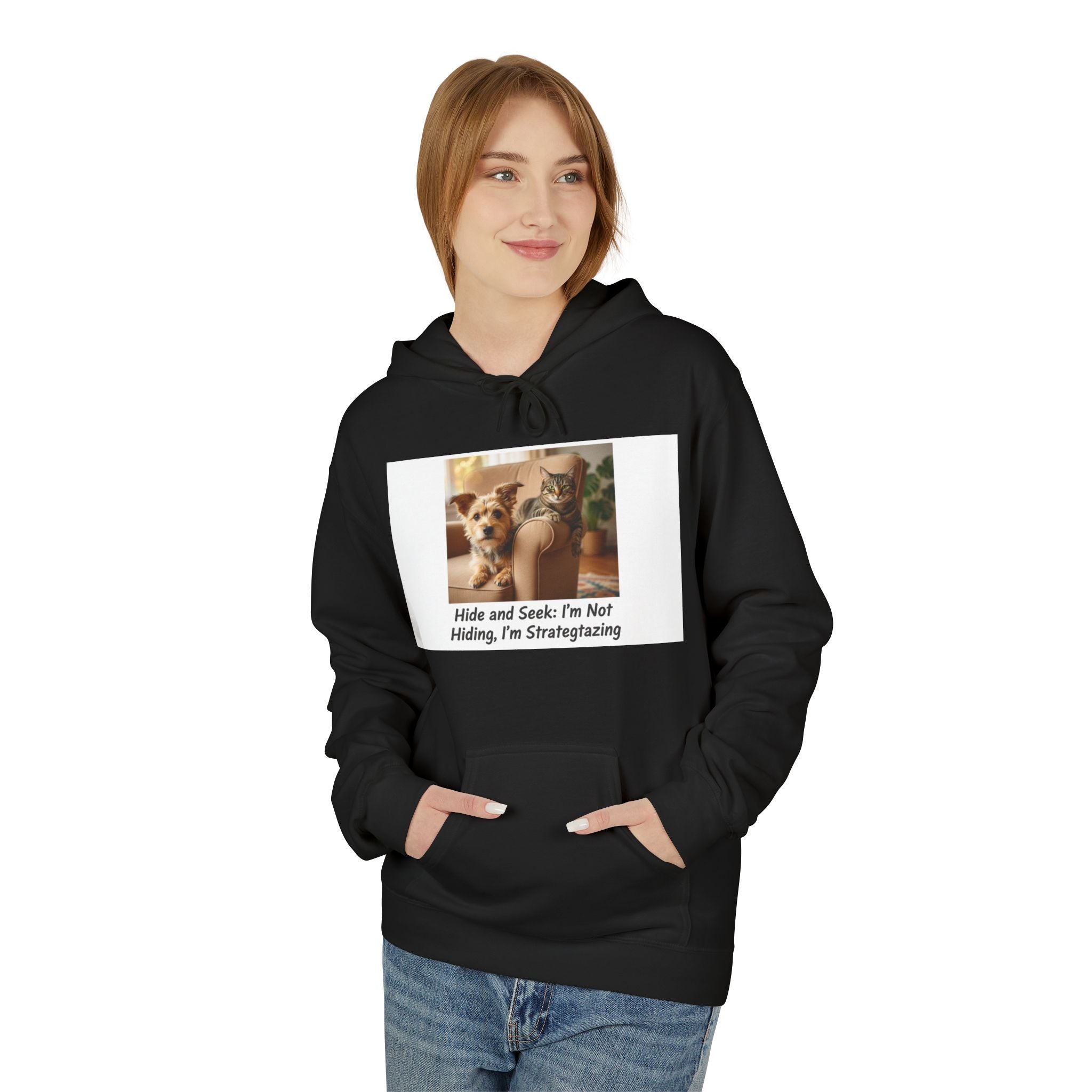 Cute Dog Meme Hoodie — "Hide and Seek; I’m Not Hiding, I’m Strategizing"