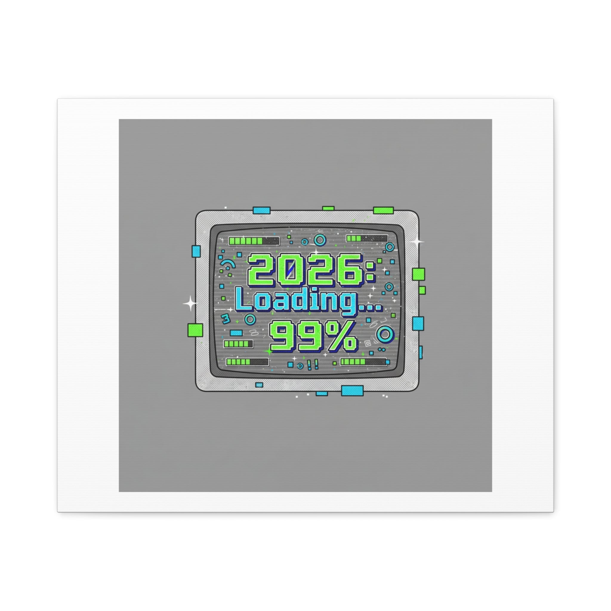 2026 Loading 99% Canvas | NYE countdown, retro system interface