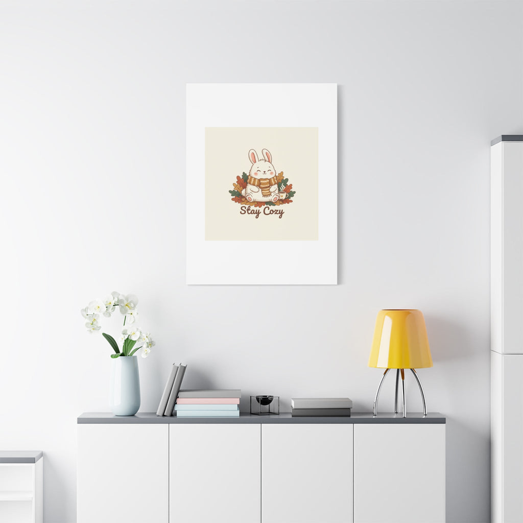 Cozy Bunny Illustration Canvas | Cute Critter Winter Forest Art