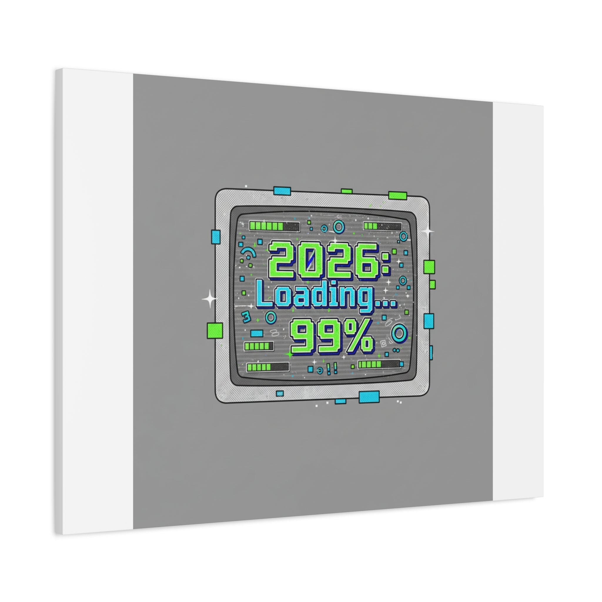 2026 Loading 99% Canvas | NYE countdown, retro system interface