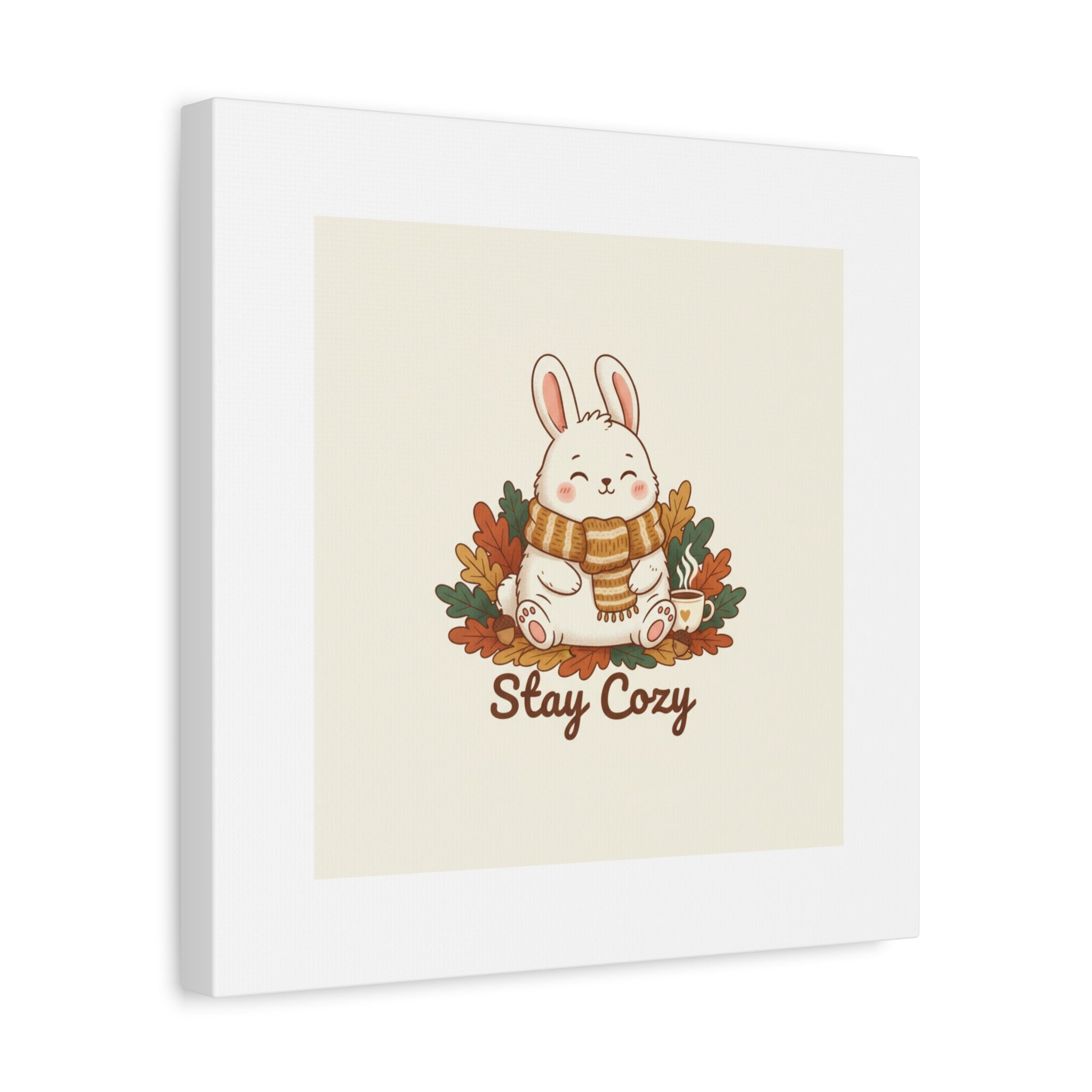 Cozy Bunny Illustration Canvas | Cute Critter Winter Forest Art