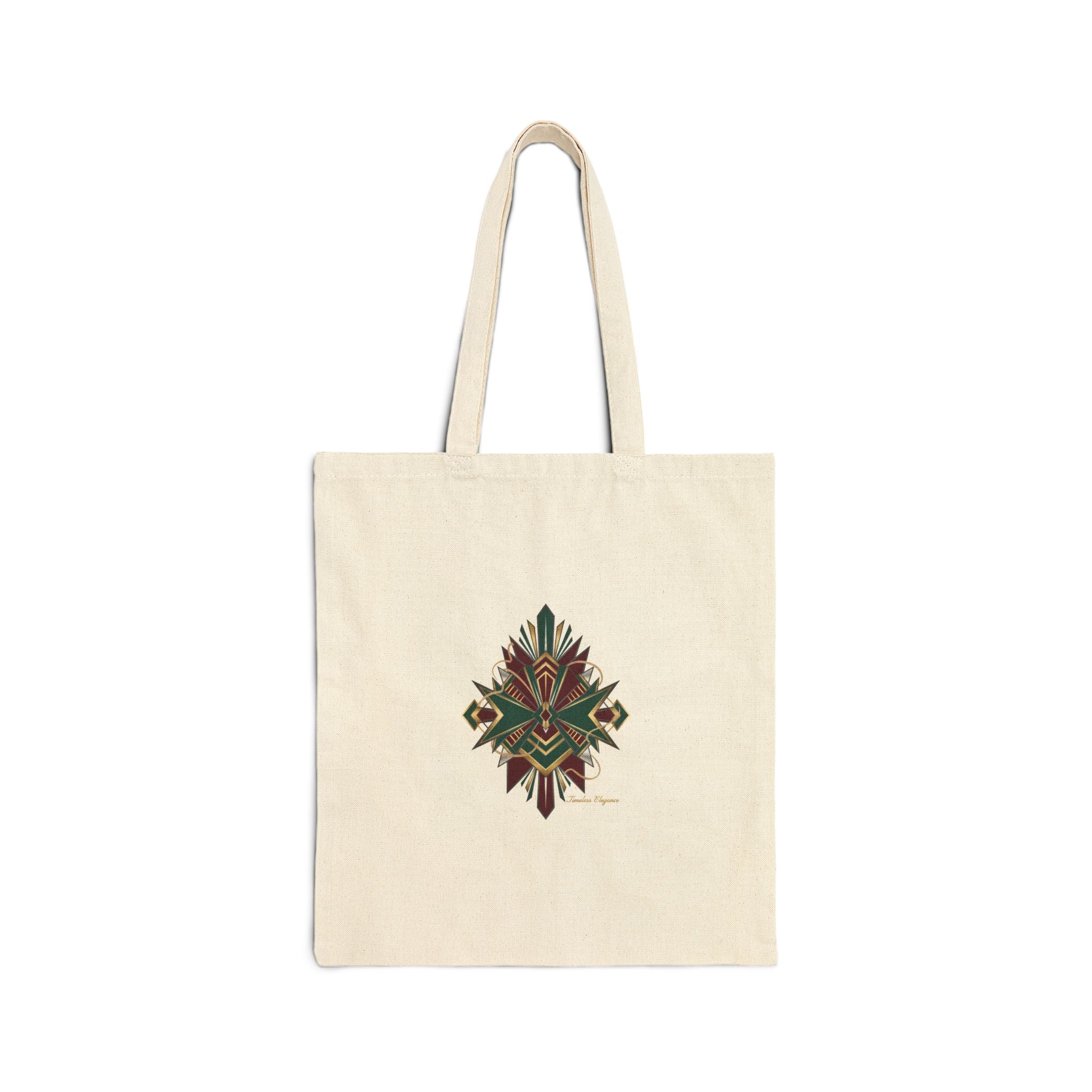Art Deco Metallic Fan Tote | geometric brass print, emerald jewel motif
