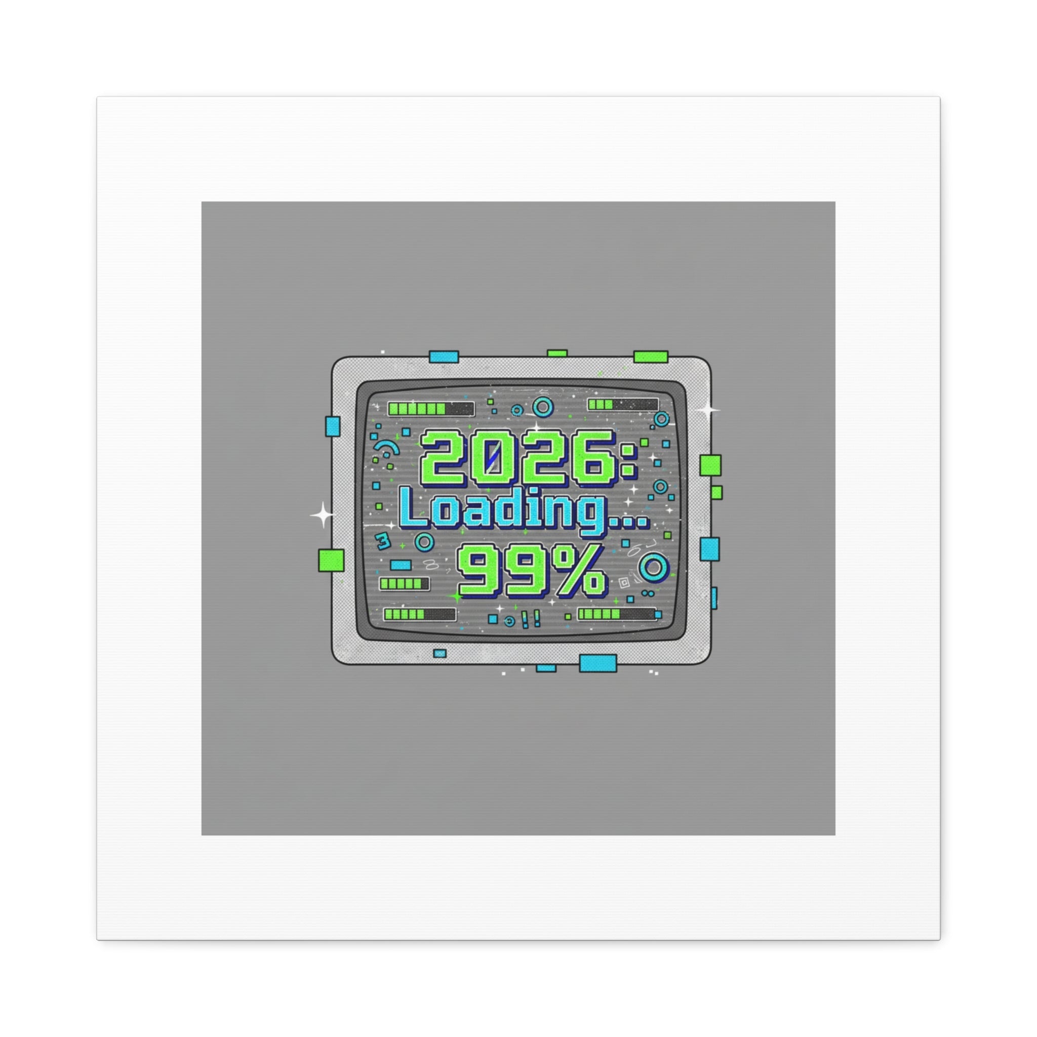 2026 Loading 99% Canvas | NYE countdown, retro system interface