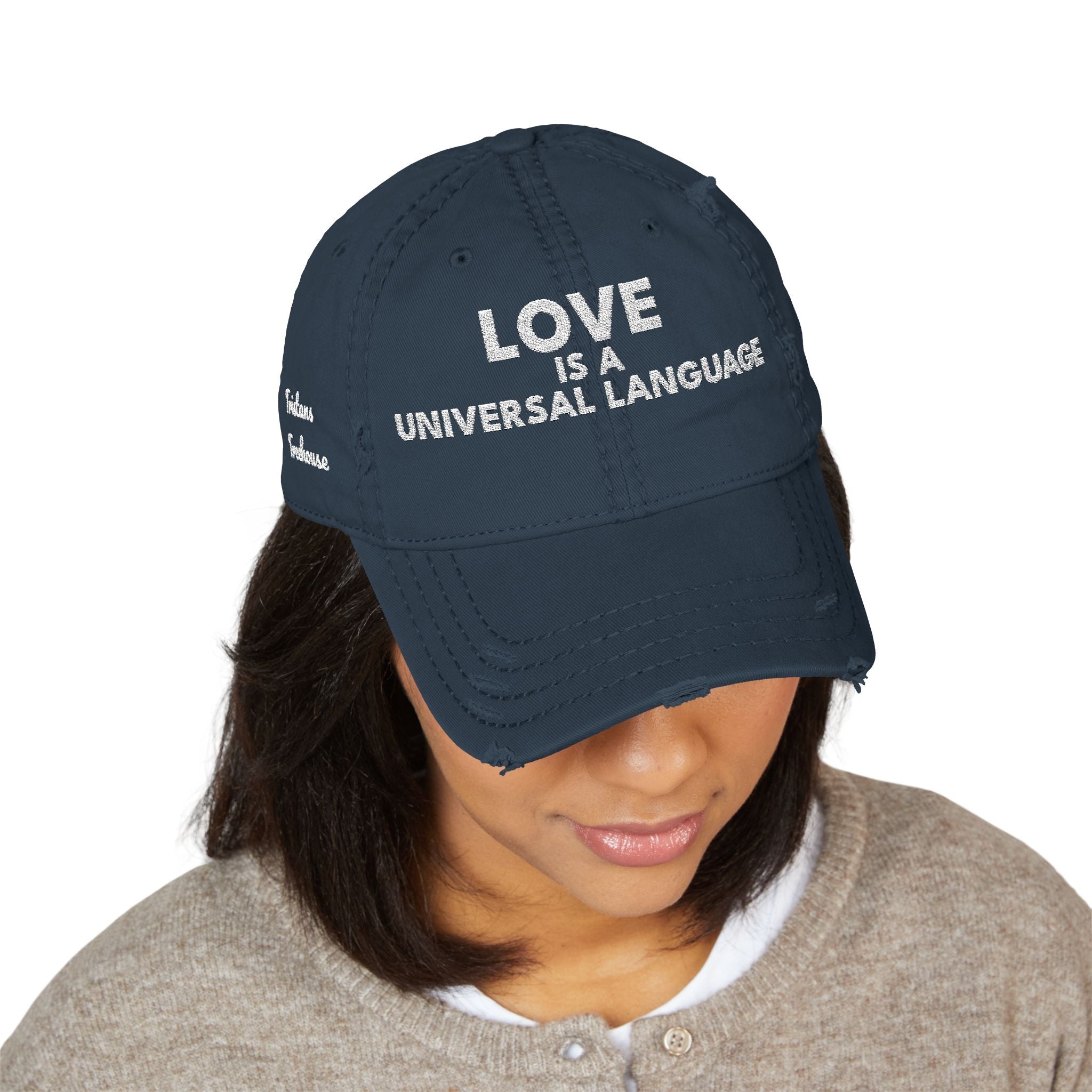 Embroidered 'love is a universal language' Distressed Dad Hat