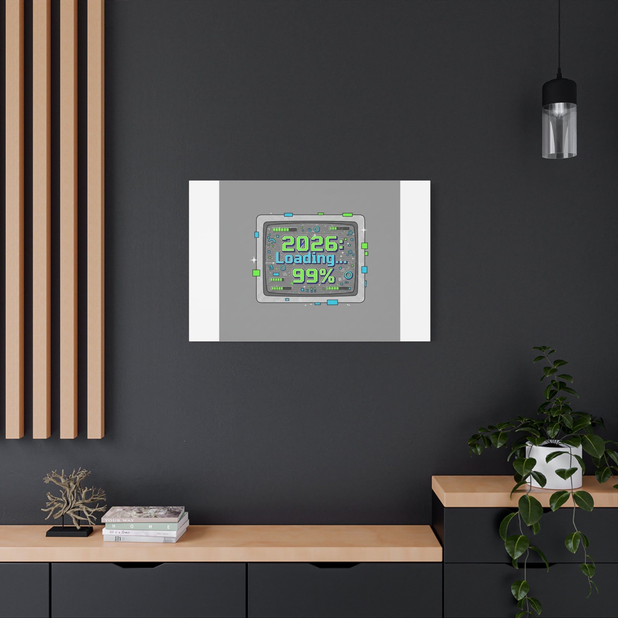 2026 Loading 99% Canvas | NYE countdown, retro system interface