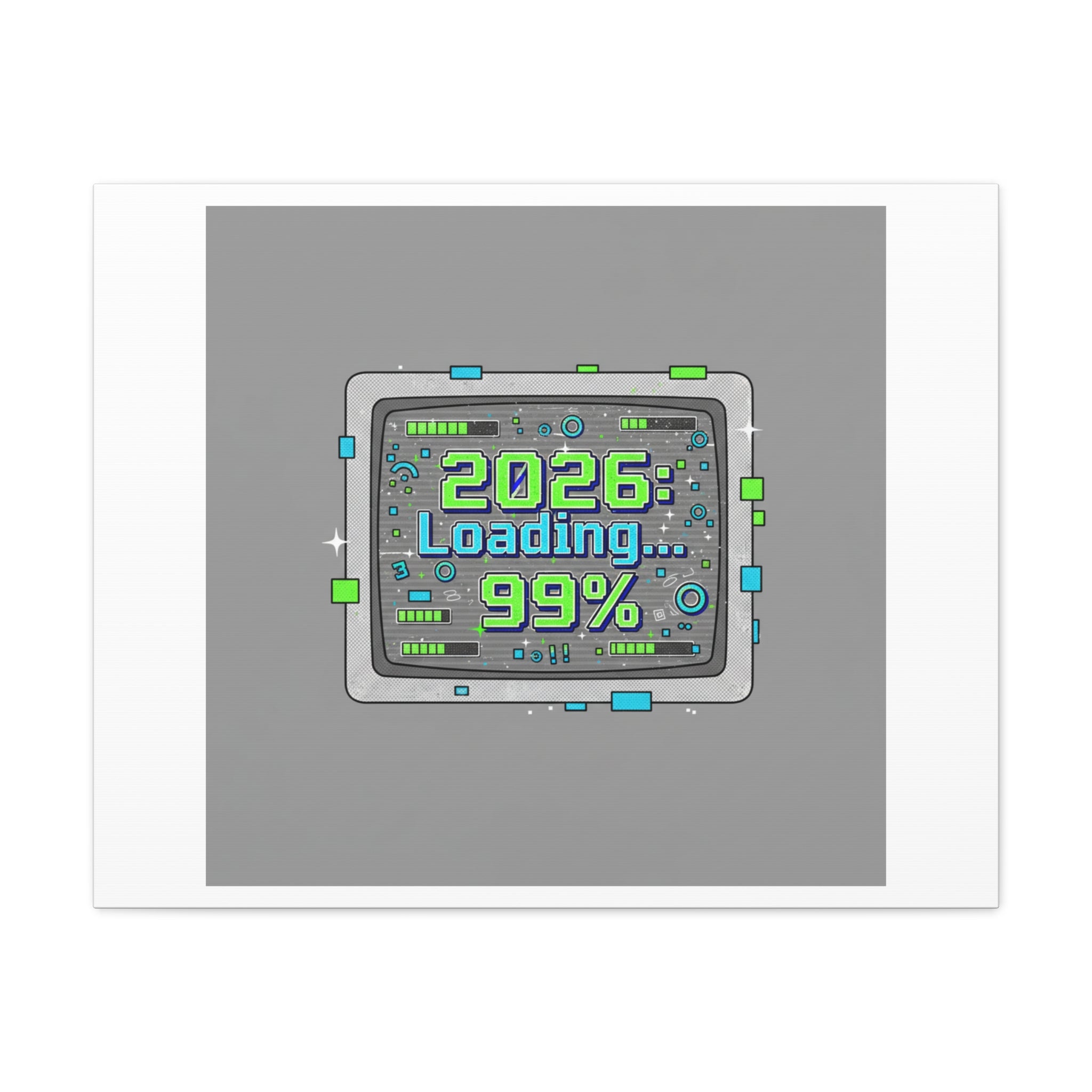 2026 Loading 99% Canvas | NYE countdown, retro system interface