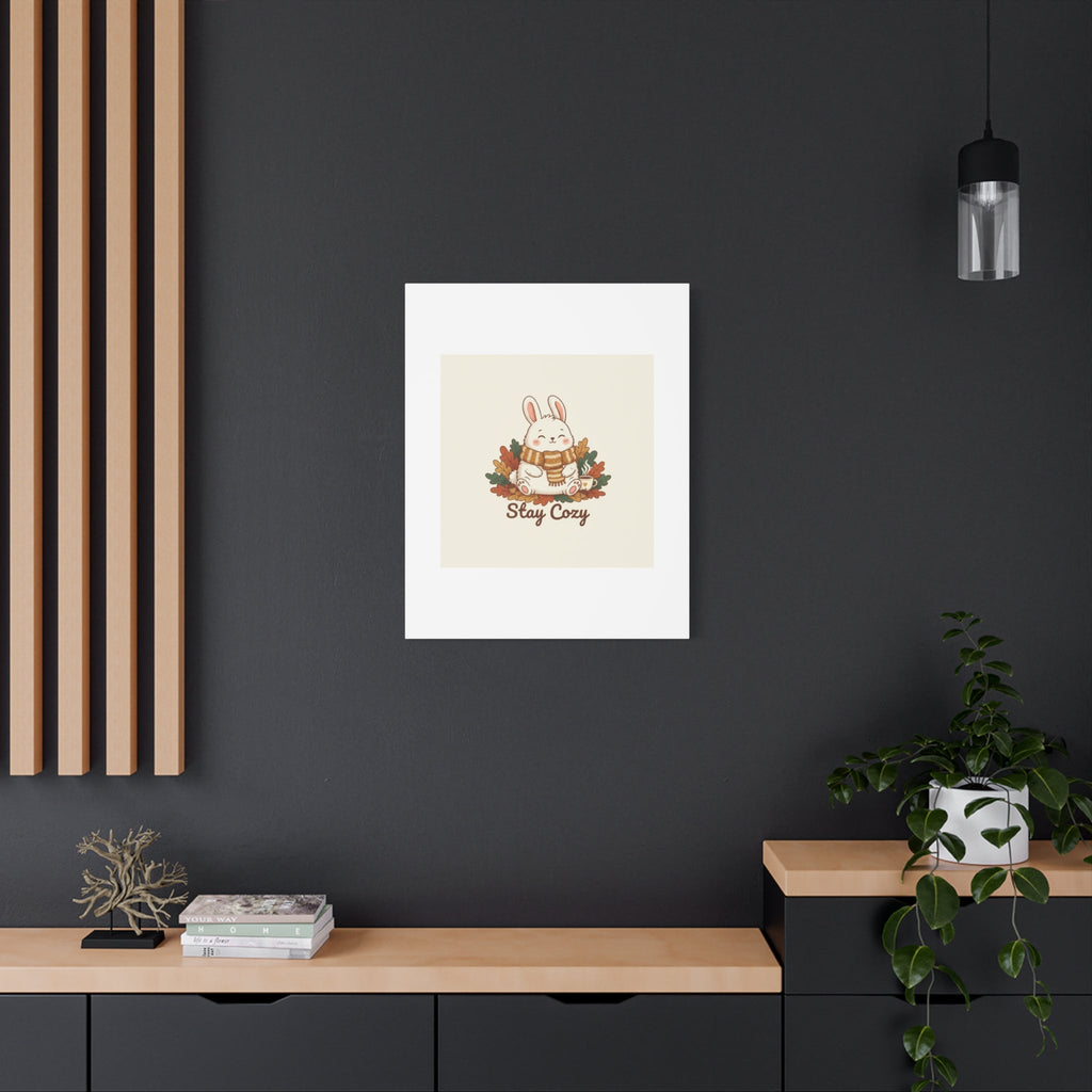 Cozy Bunny Illustration Canvas | Cute Critter Winter Forest Art