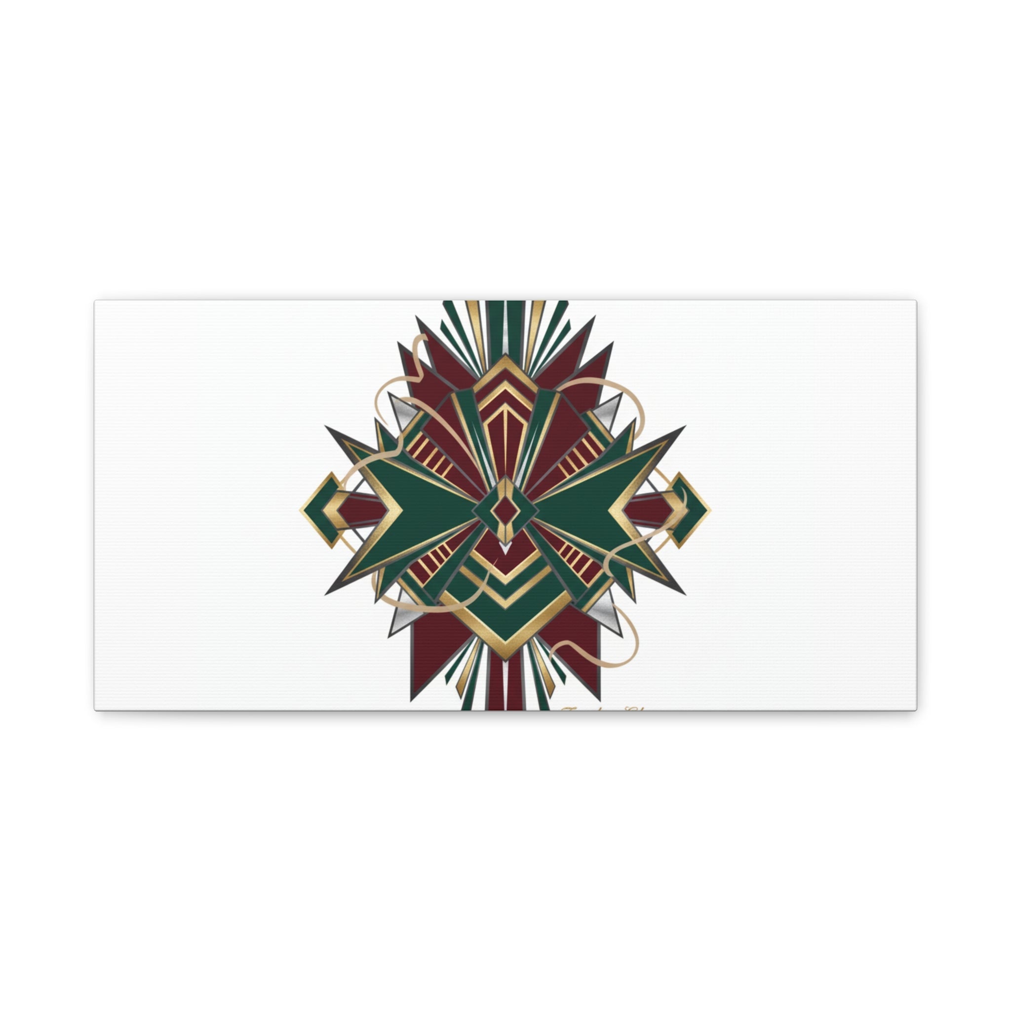 Art Deco geometric brass print Canvas | Neo-Deco chrome & gold fan motif