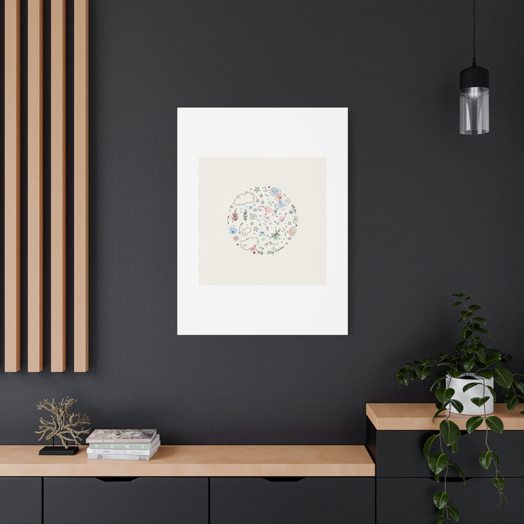 Doodle Circle Line Drawing Matte Canvas, Hand-Drawn Sketch Art