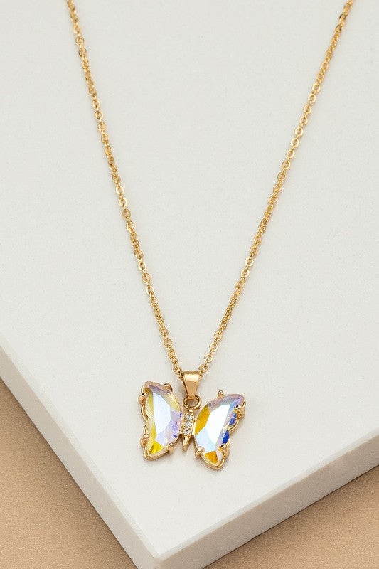 Aurora Borealis Butterfly  Necklace