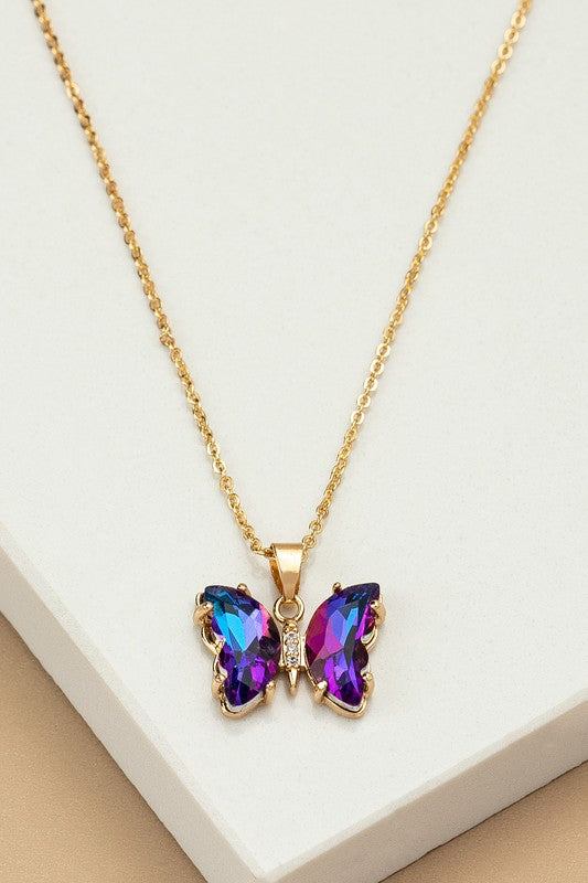 Aurora Borealis Butterfly  Necklace