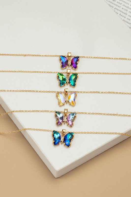Aurora Borealis Butterfly  Necklace
