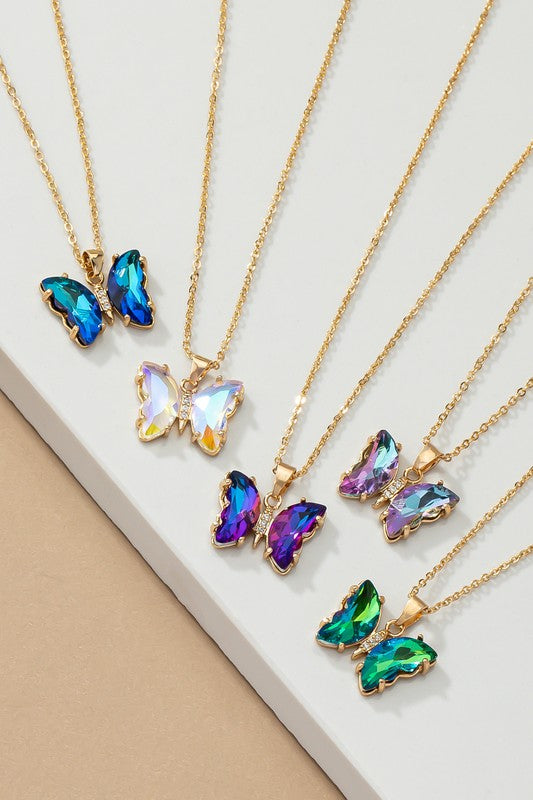 Aurora Borealis Butterfly  Necklace
