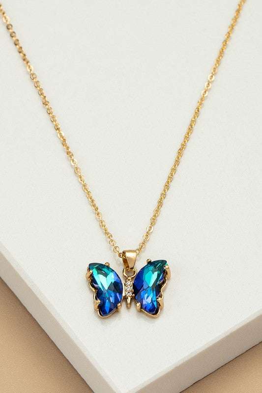 Aurora Borealis Butterfly  Necklace