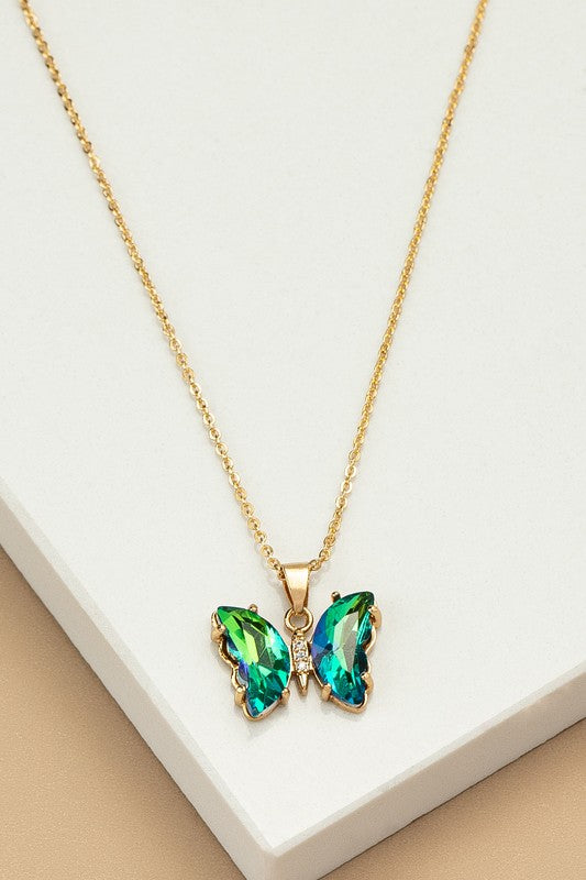 Aurora Borealis Butterfly  Necklace