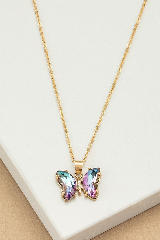 Aurora Borealis Butterfly  Necklace