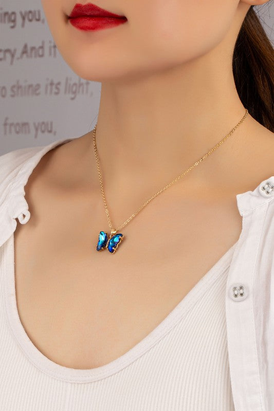 Aurora Borealis Butterfly  Necklace