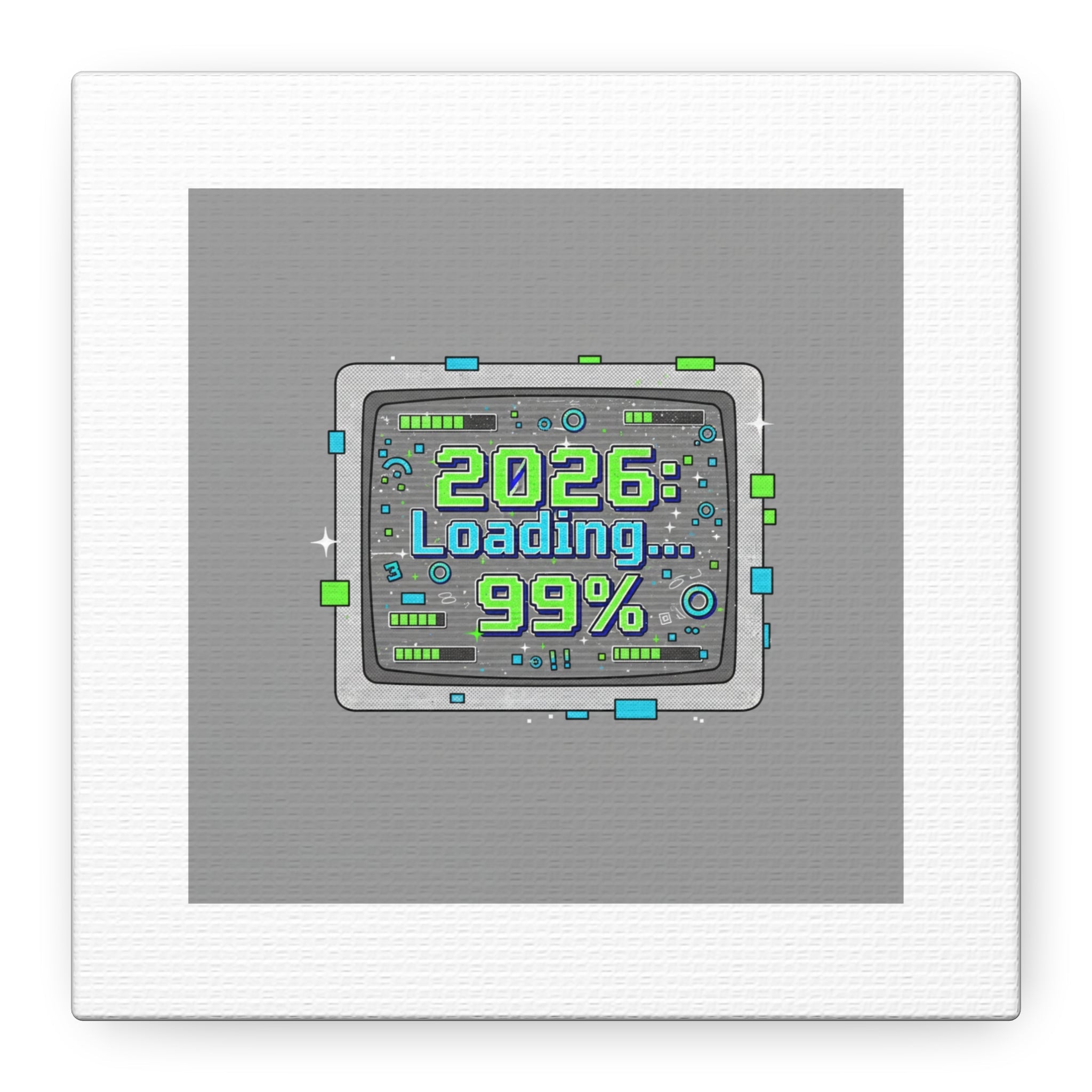 2026 Loading 99% Canvas | NYE countdown, retro system interface
