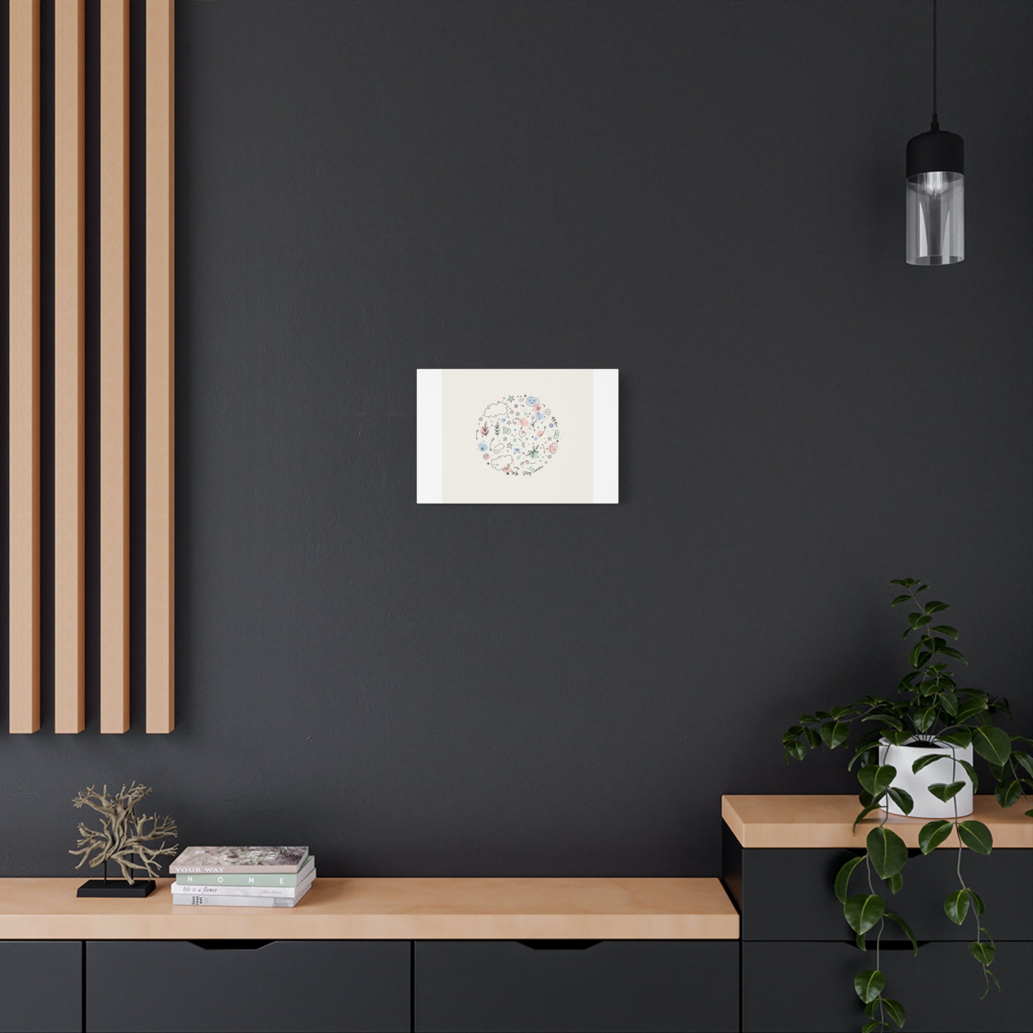 Doodle Circle Line Drawing Matte Canvas, Hand-Drawn Sketch Art