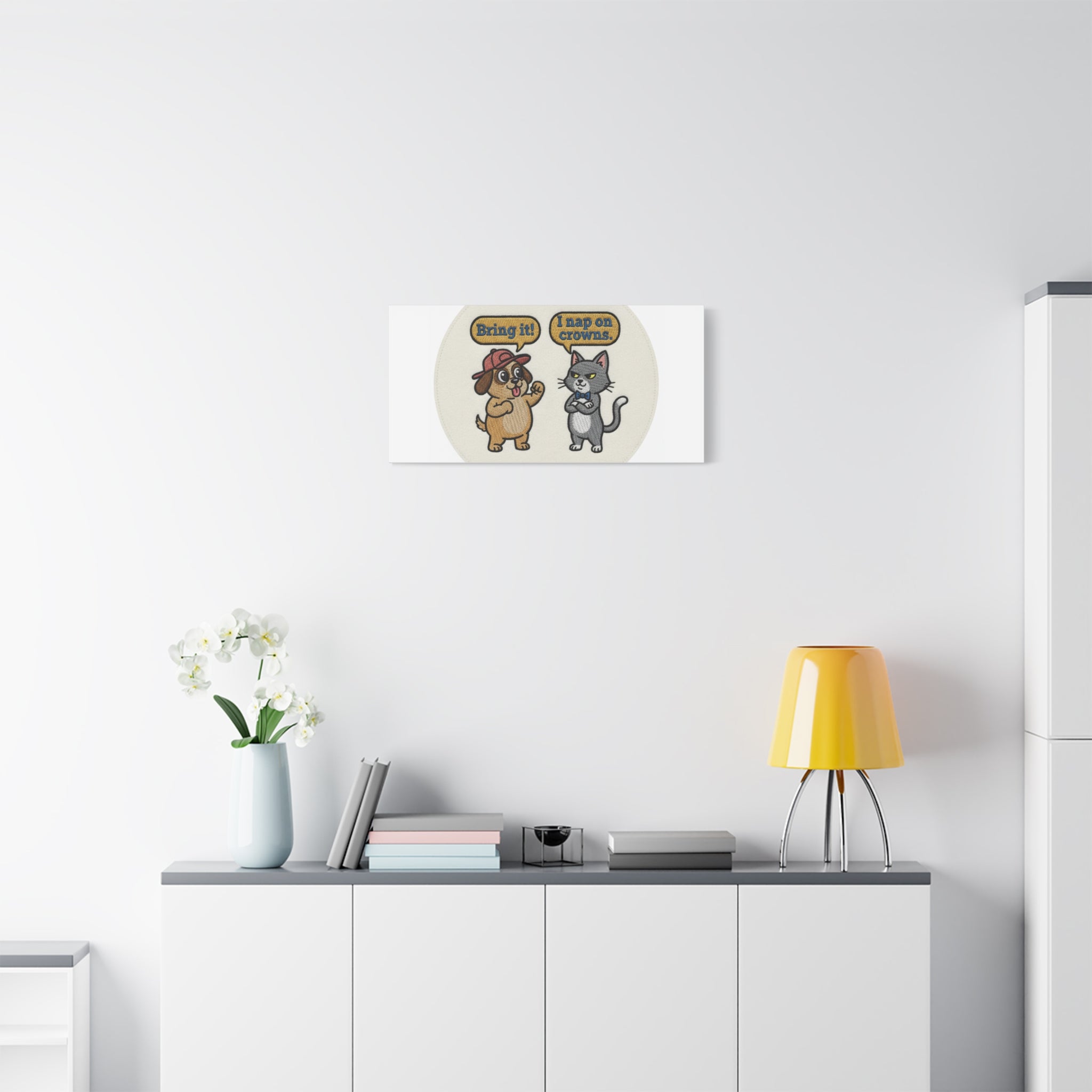 Funny Cat vs Dog Canvas | Pet Rivalry Wall Art