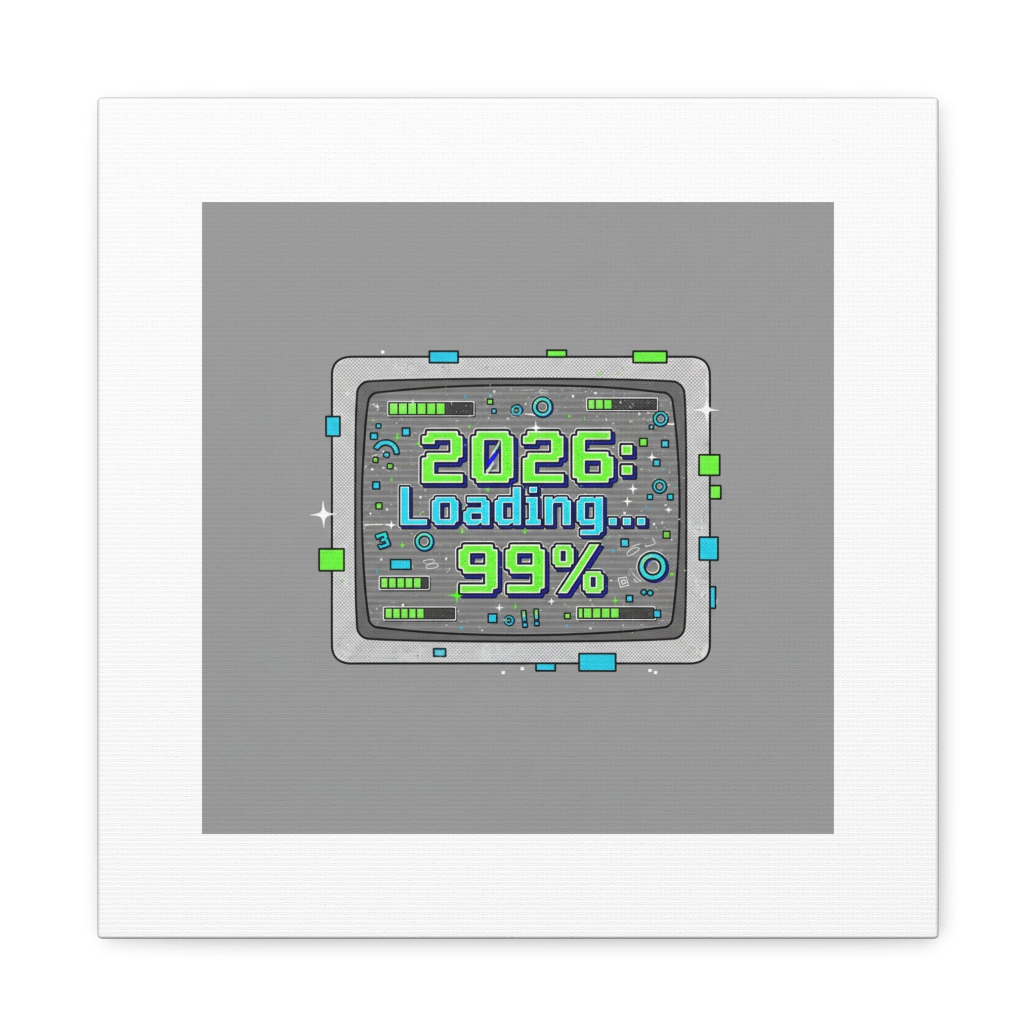 2026 Loading 99% Canvas | NYE countdown, retro system interface