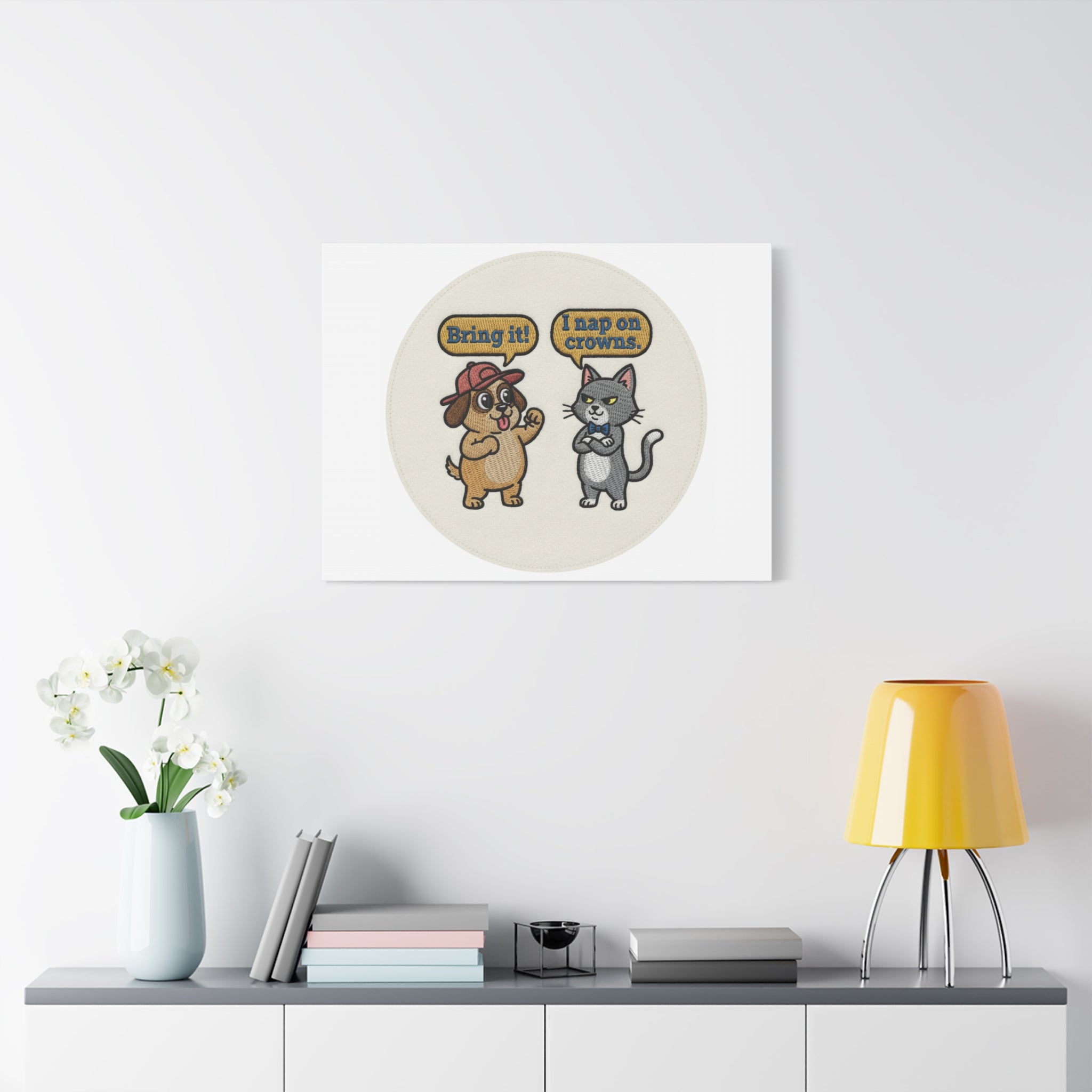 Funny Cat vs Dog Canvas | Pet Rivalry Wall Art