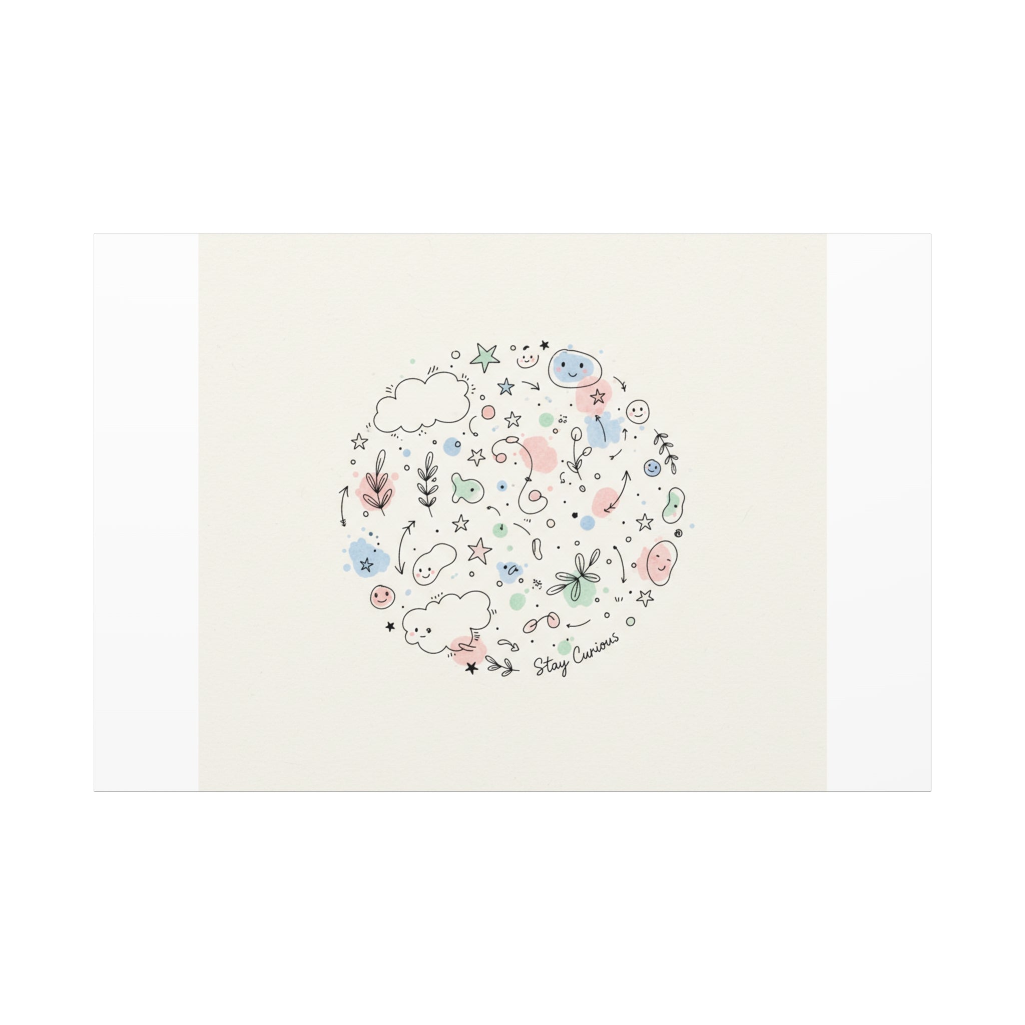 Doodle Circle Line Drawing Matte Canvas, Hand-Drawn Sketch Art