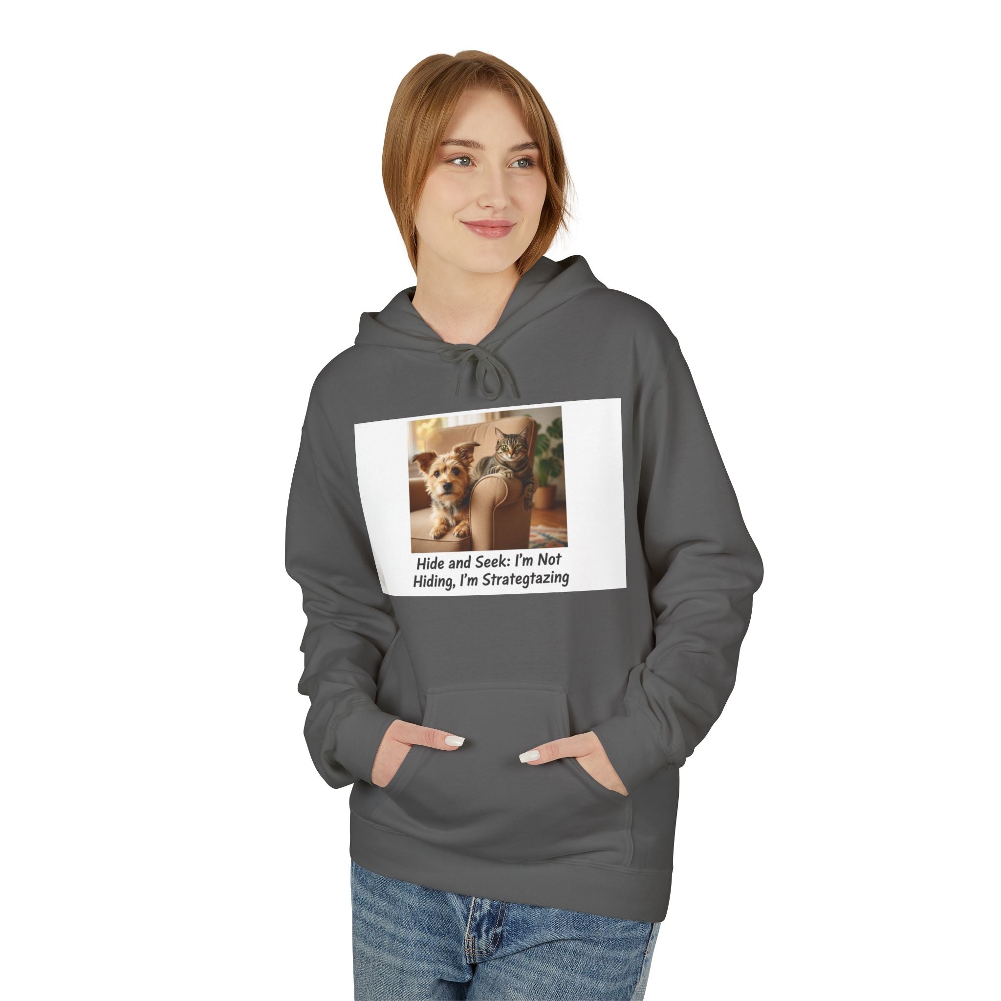 Cute Dog Meme Hoodie — "Hide and Seek; I’m Not Hiding, I’m Strategizing"