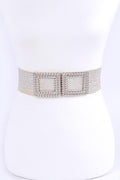 Double Buckle Metallic Faux Straw Elastic Belt