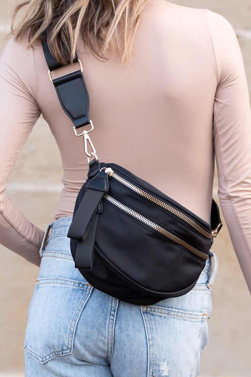 Gia Double Zip Nylon Crescent Sling Bag | Lightweight Everyday Sling