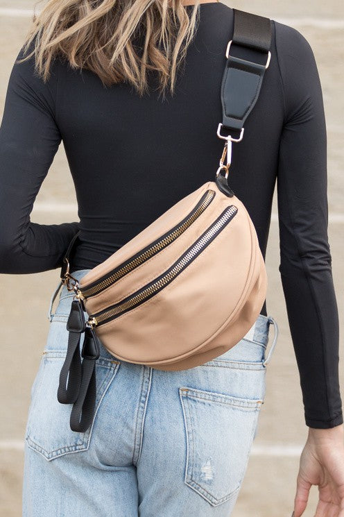 Gia Double Zip Nylon Crescent Sling Bag | Lightweight Everyday Sling