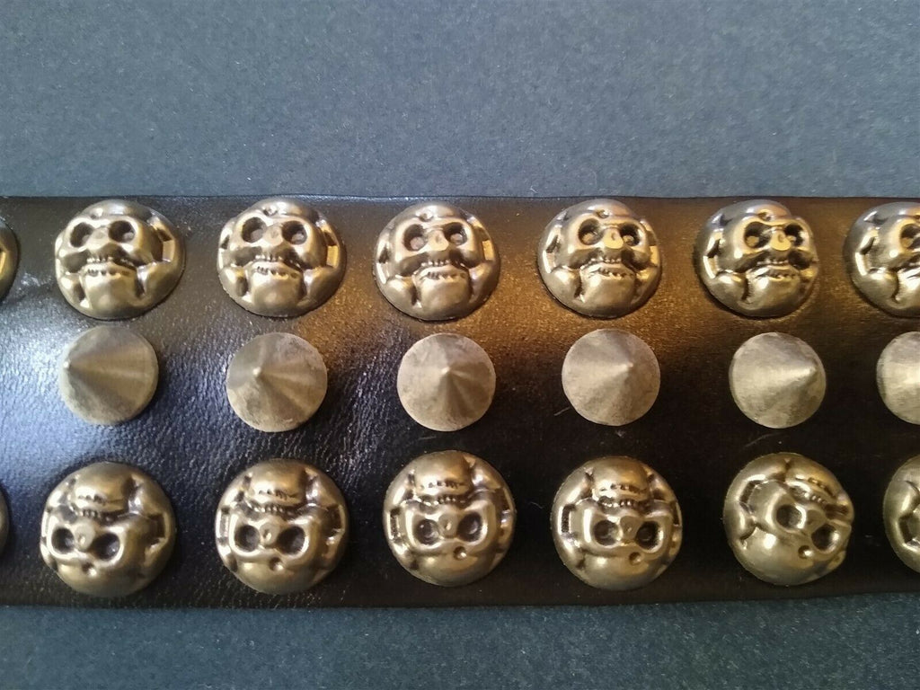Black Spiked Leather Bracelet with Skulls. Be a Rockstar! ~Adjustable~