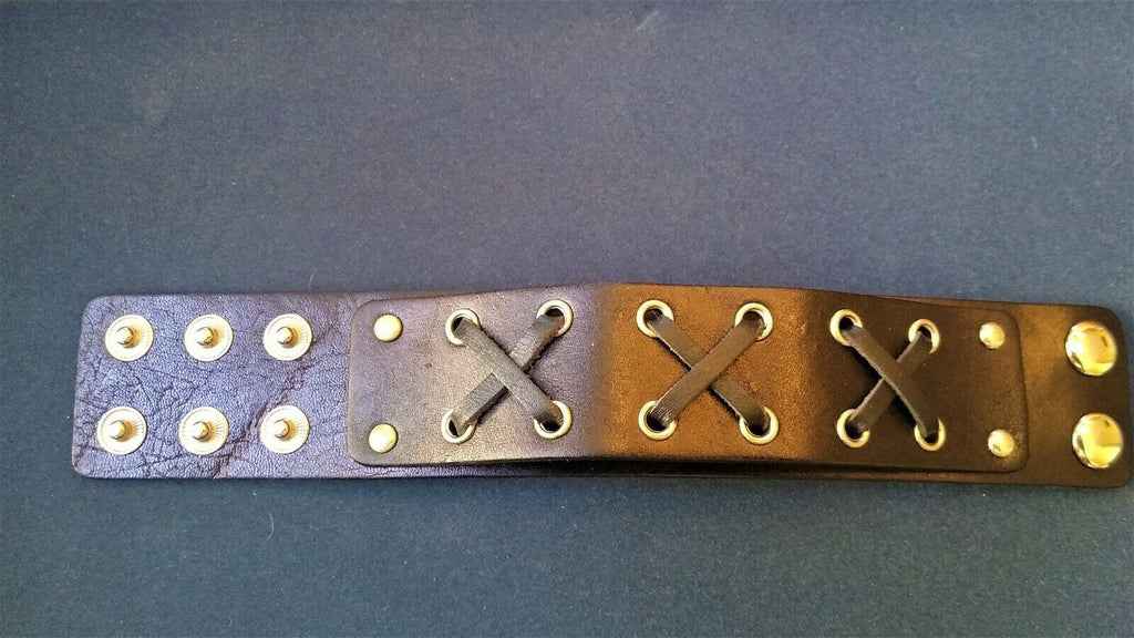 Black Leather 1.5 Inch Wide Cuff Bracelet with Criss-Cross Straps ~Adjustable~