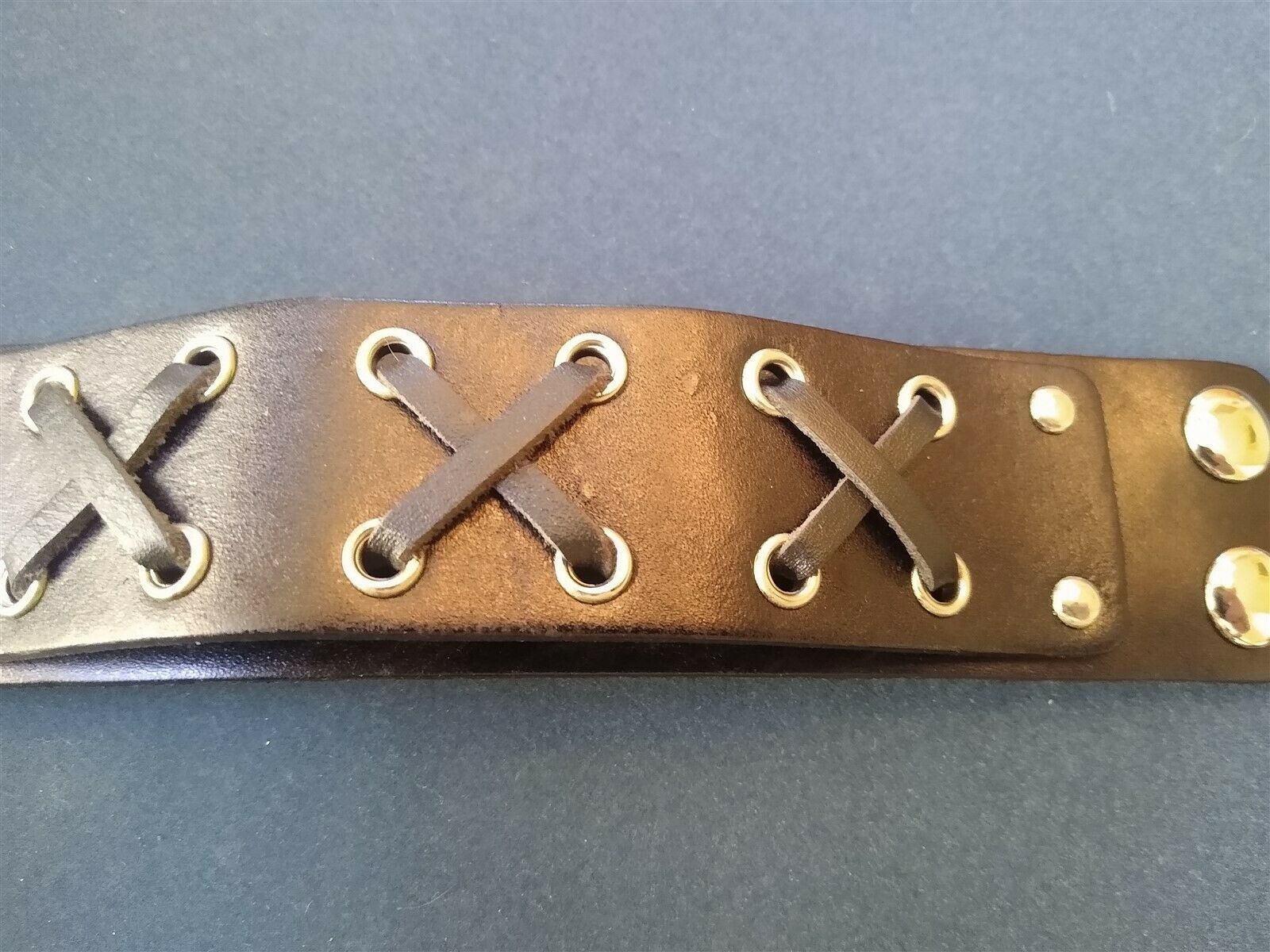 Black Leather 1.5 Inch Wide Cuff Bracelet with Criss-Cross Straps ~Adjustable~